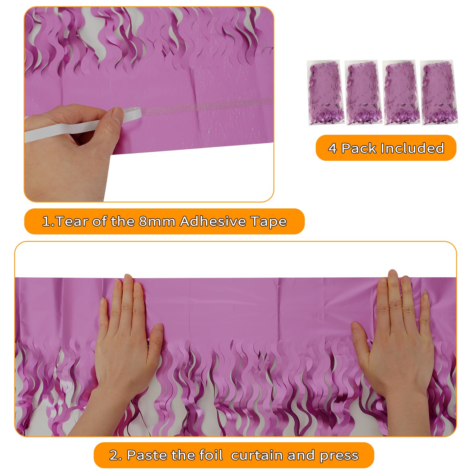 Purple Foil Curtains   4 Pack 3.3 Ft X 6.6 Ft Wavy Fringe Curtain Backdrop For Party Photo Booth Props Decoration Mermaid Euphor