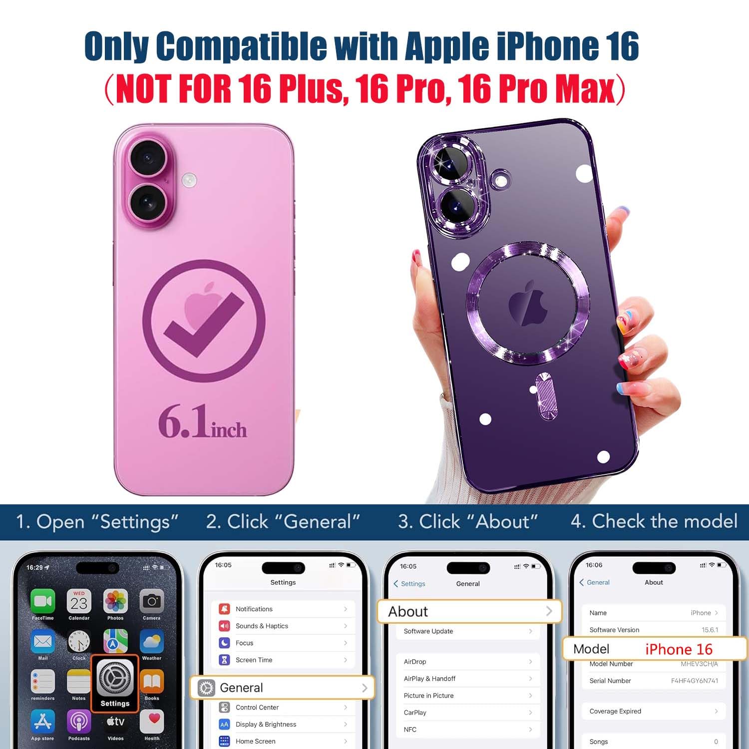 Misscase For Iphone 16 Magsafe Case With Camera Lens Protector,Full Protection Clear Magnetic Case Compatible With Magsafe Elega