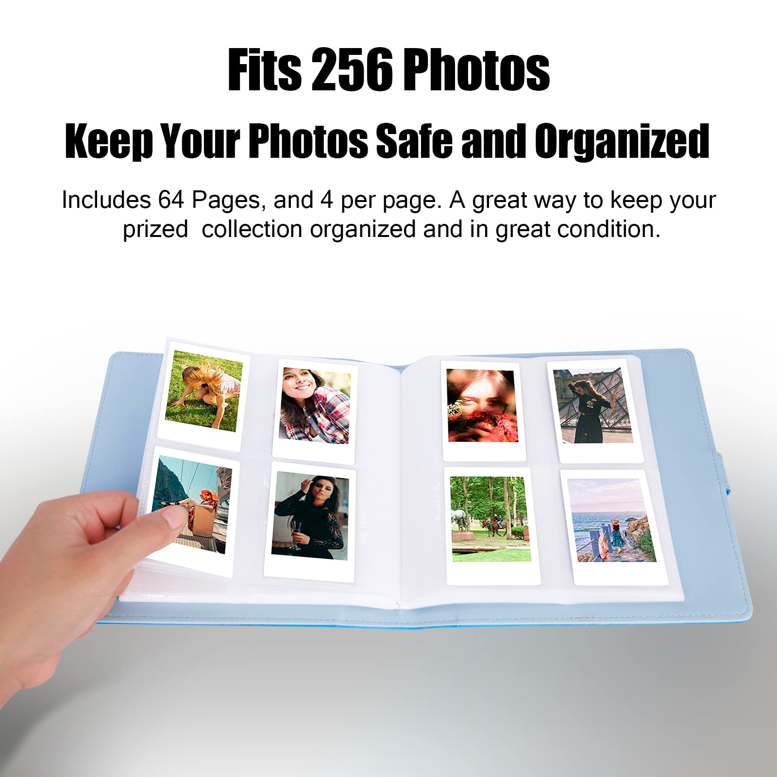 256 Pockets Photo Album For Fujifilm Instax Mini Camera, Photo Album For Polaroid, Leather Cover, Photo Album For Instax Mini 12 11 9 40 90 8 7 Evo Liplay Instant Camera, 2X3 Photo Album, Magic Blue
