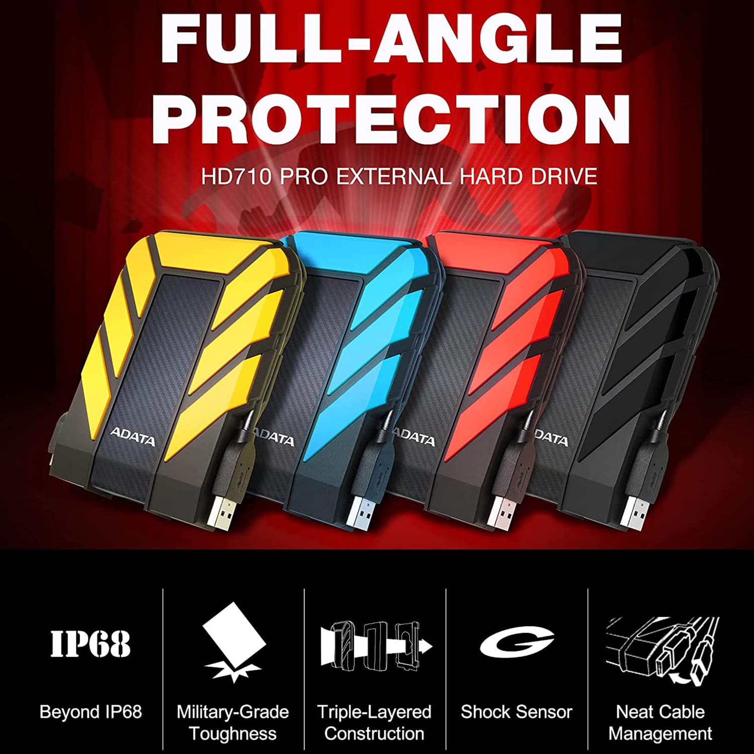 Adata Hd710 Pro 2Tb External Hard Drive, Red (Ahd710P 2Tu31 Crd)