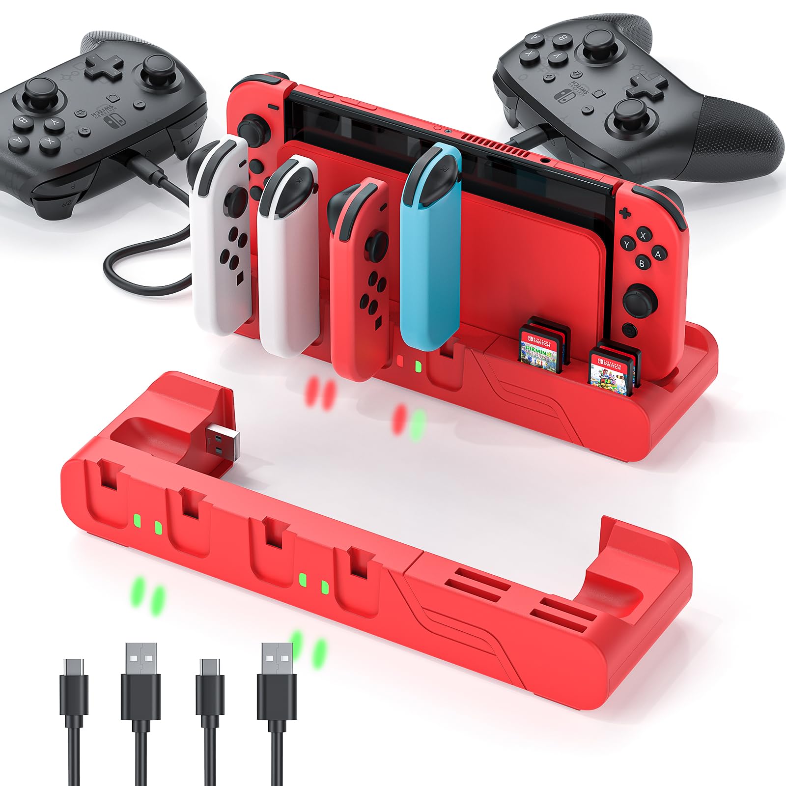 MLIFEMFUL Switch Charging Dock - Mario Red Edition & Switch Model Joycon, Charges up to 6 Joycons with Game Card Storage Stand