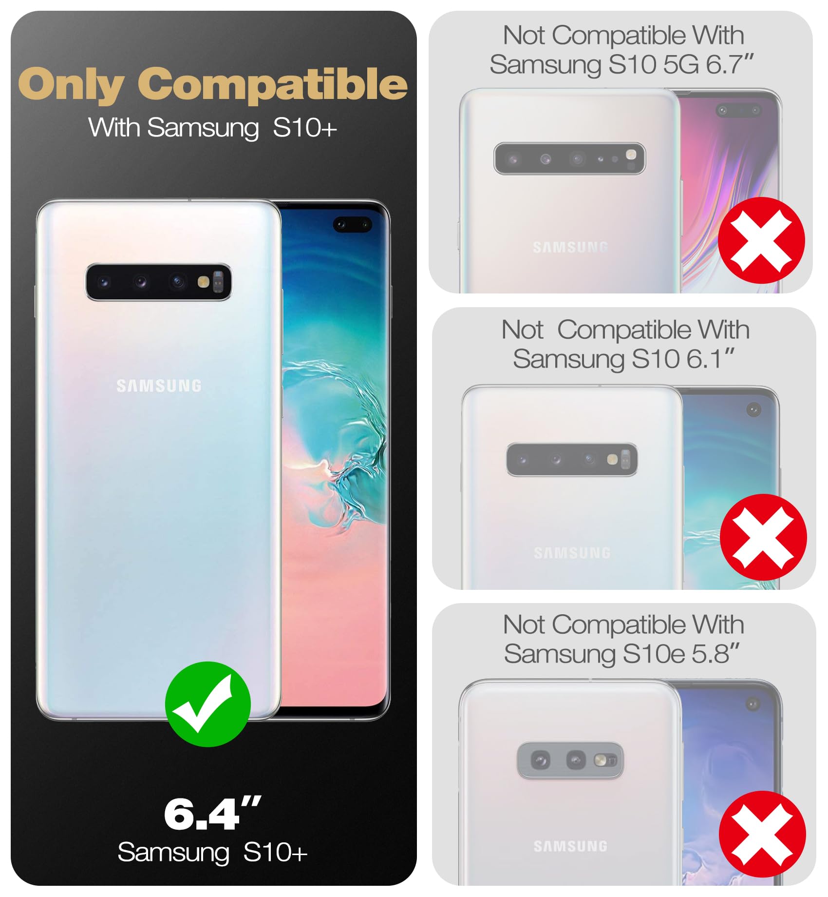 Dexnor For Samsung Galaxy S10+ Plus Case, [Built In Screen Protector And Kickstand] Heavy Duty Military Grade Protection Shockpr