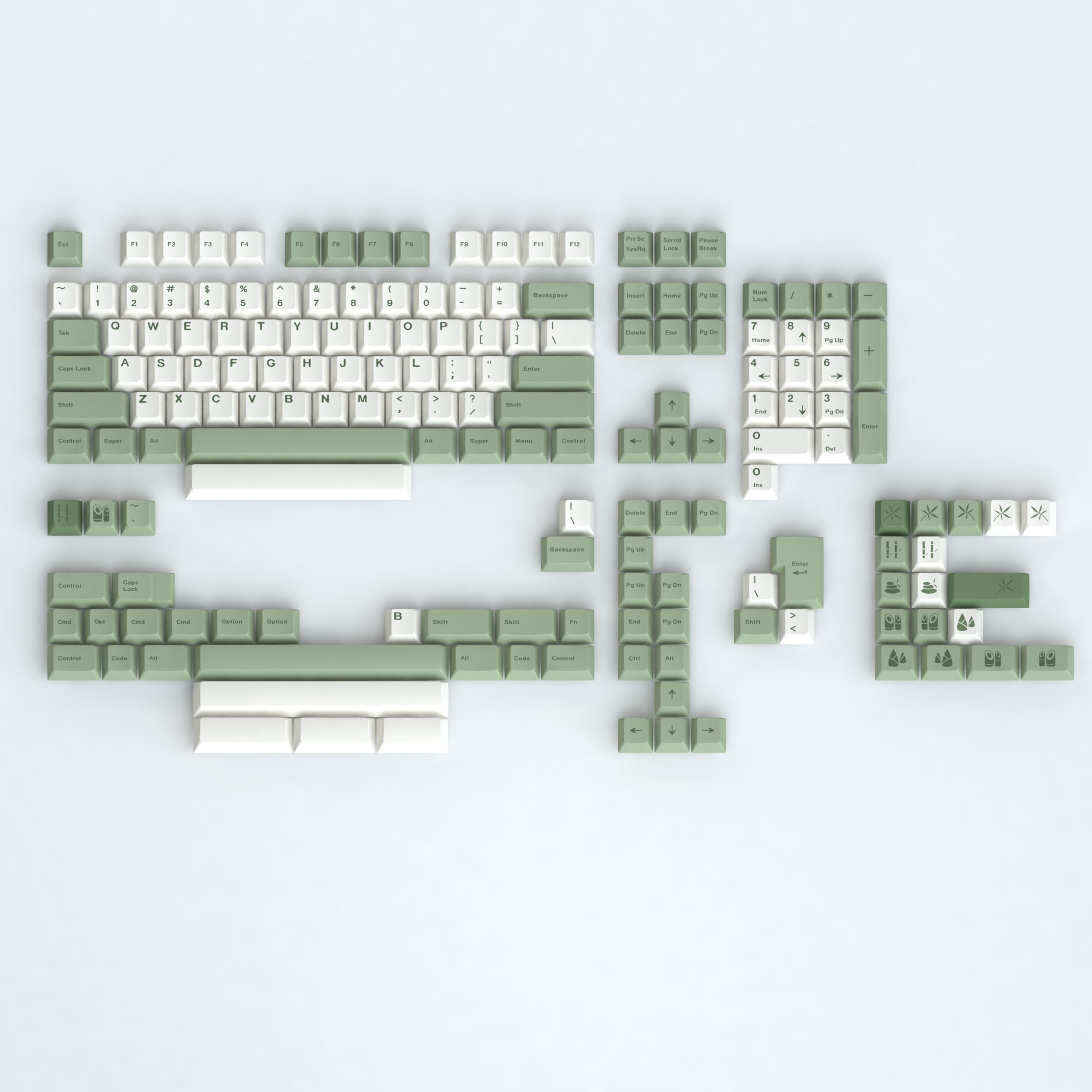 Pbt Bamboo Forest Keycaps For Mechanical Keyboard 60% 65% 75% Cherry Profile Green White Keycaps Dye Sub Custom Gaming Keyboard