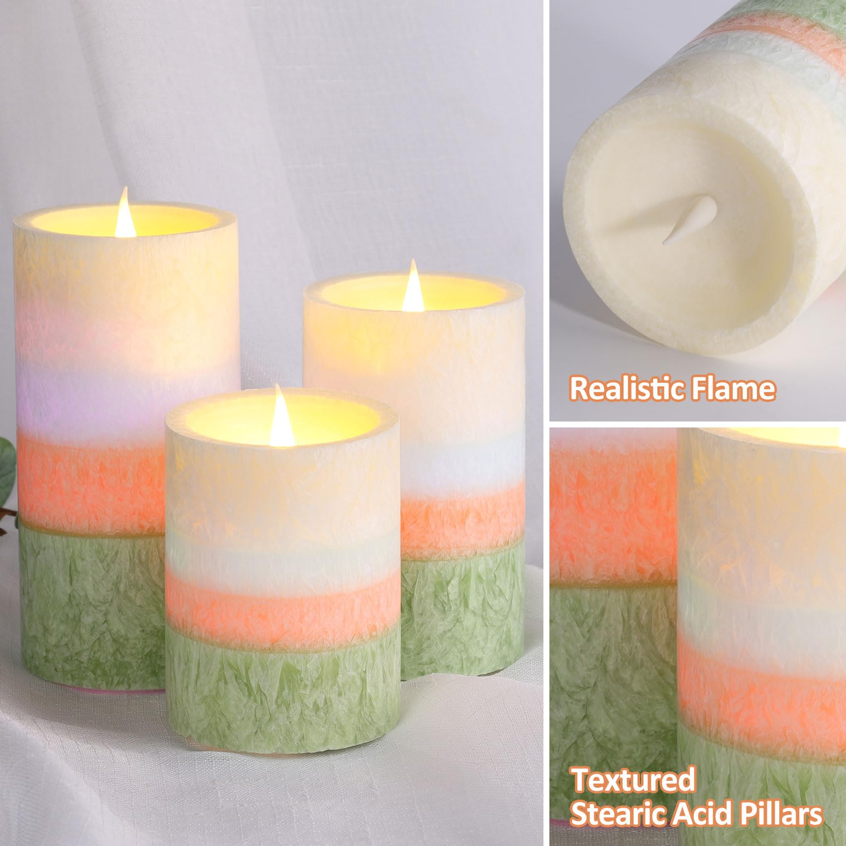 Eywamage Color Changing Flameless Pillar Candles With Timer   Real Wax Coated, Battery Operated Set Of 3