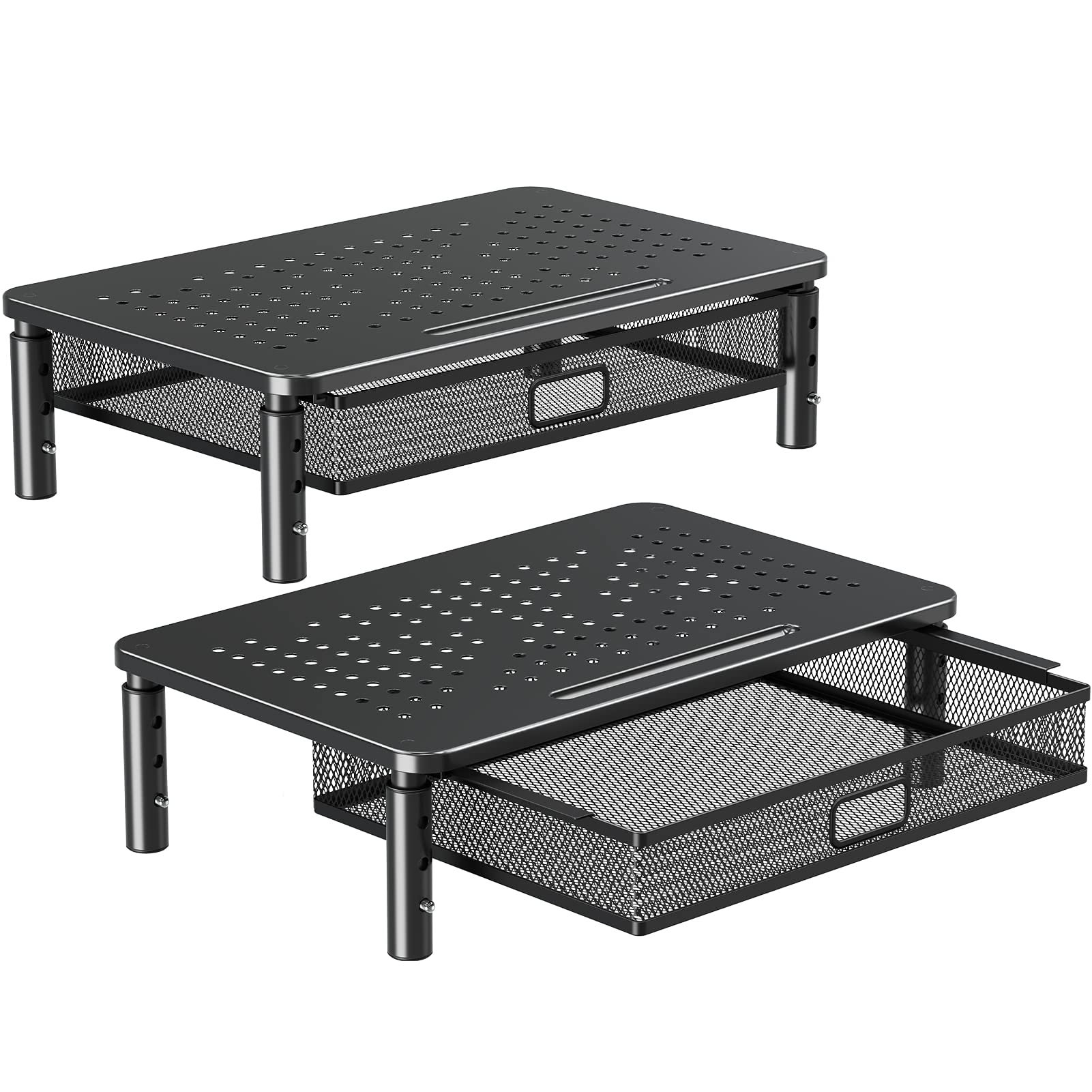 Elived 2 Pack Monitor Stand Riser With Drawer, 3 Height Adjustable With Larger Storage Space For Home And Office Supplies, Metal