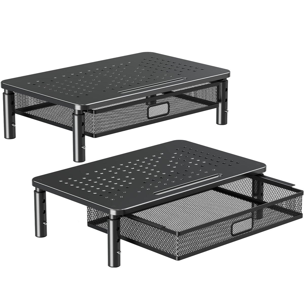 Drawer Elevated Risers Elived 2 Pack Monitor Stand Riser With Drawer, 3 Height Adjustable Wit ...