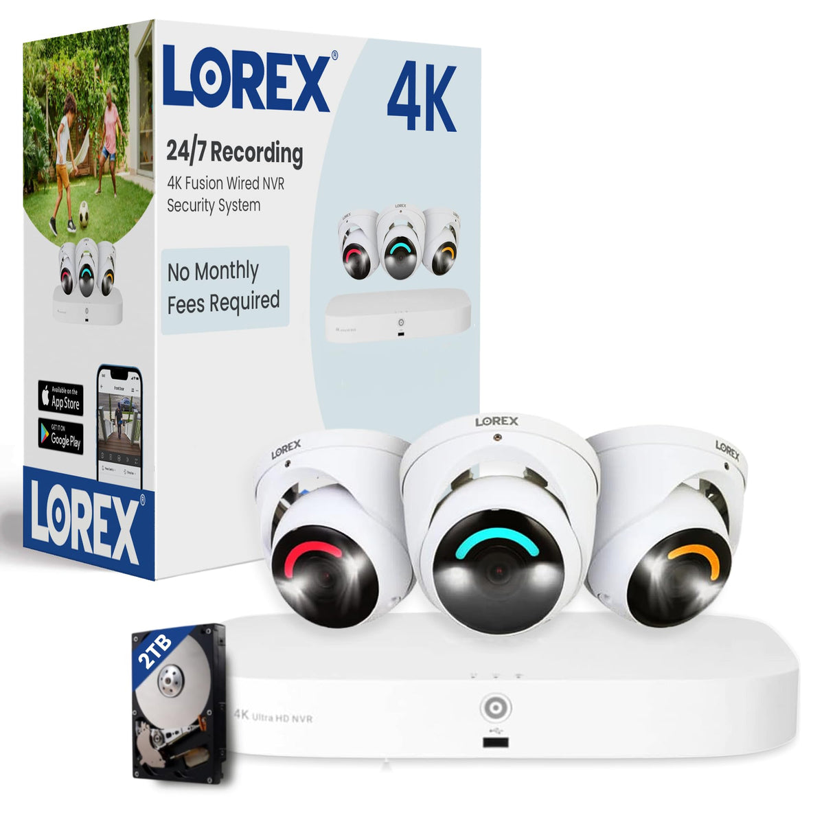 Lorex Fusion 4K Security Camera System w/ 2TB NVR - 16 Channel PoE Wired Home Security w/ 3 Dome IP Cameras - Smart Security Lig