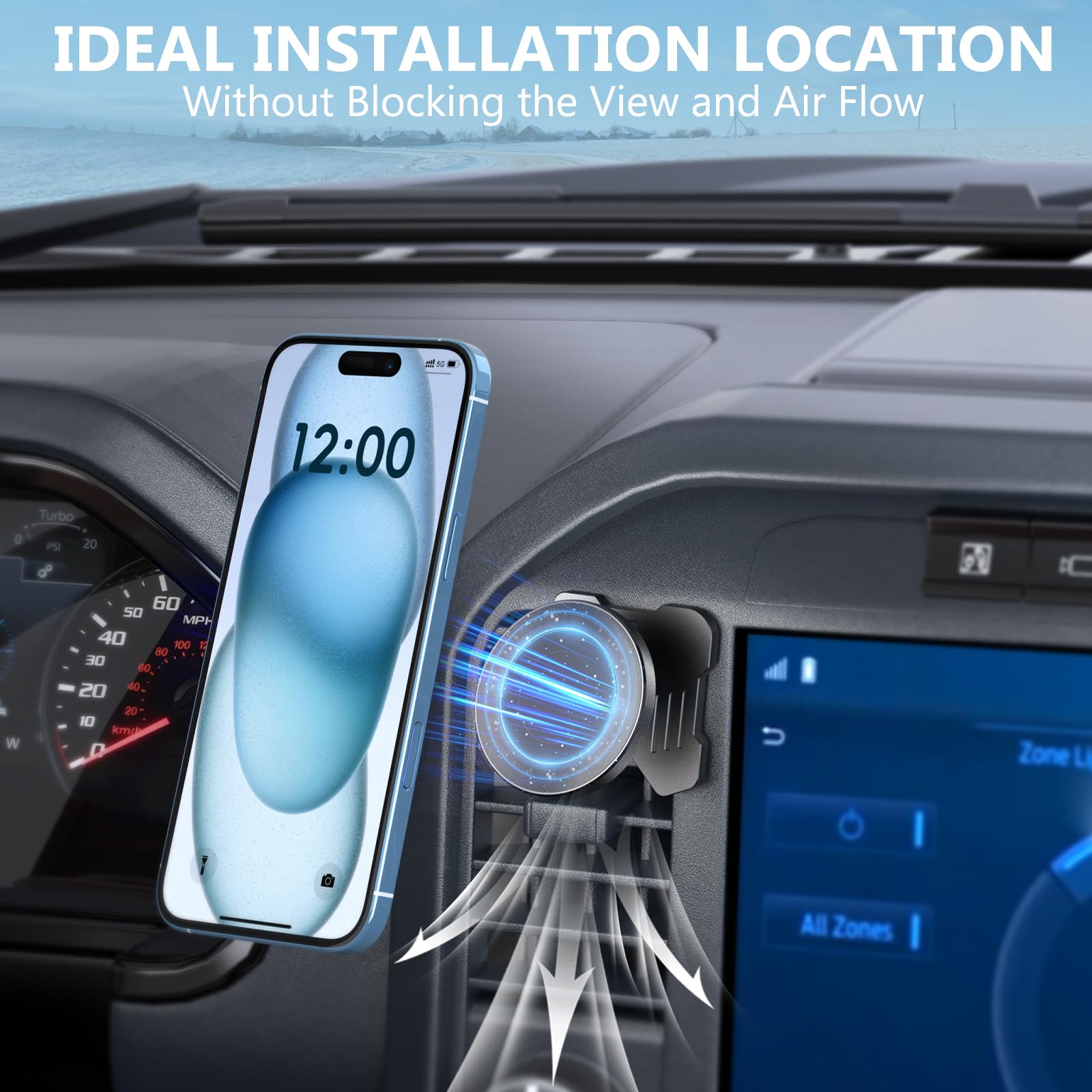 Surfcabin Cnc Magnetic Truck Air Vent Phone Holder, Metal Phone Mount Cradles For F150, Compatible With Ford F150 2021-2025 & Su