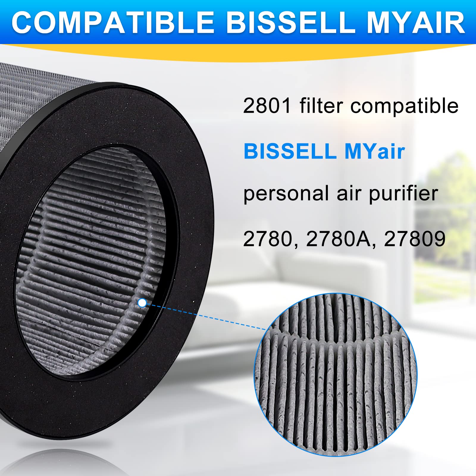My Air Filter Replacement For Bissell Myair Personal Air Purifier Filter 2780 2780A 2780P 2780B 27809, Replacement Filter 2801 (