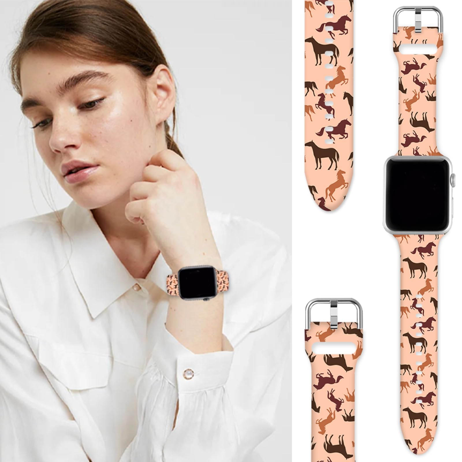 Compatible With Horse Apple Watch 38/40/41/42/44/45Mm For Women Men,Soft Silicone Goth Halloween Gifts Decorations Replacement W