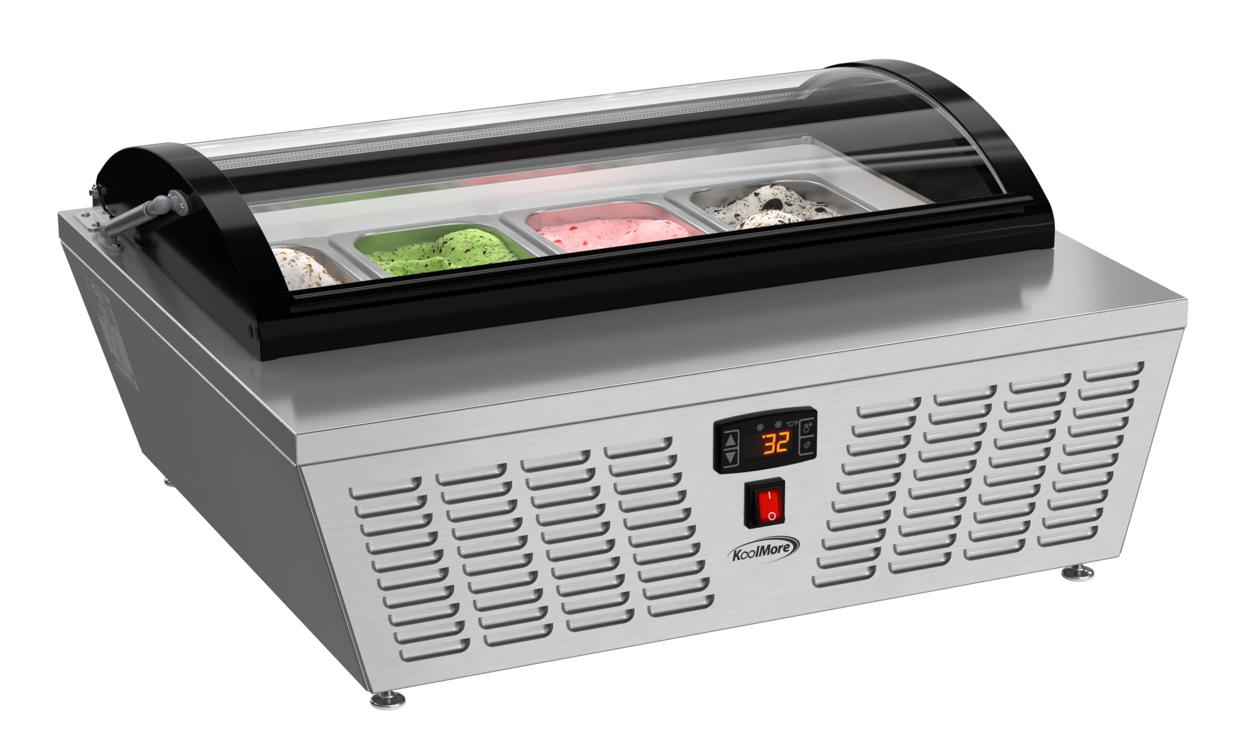 KoolMore KM-CGDR-4P 32 in. 4-Pan Countertop Ice Cream Display Freezer with Curved Glass Top, ETL Listed