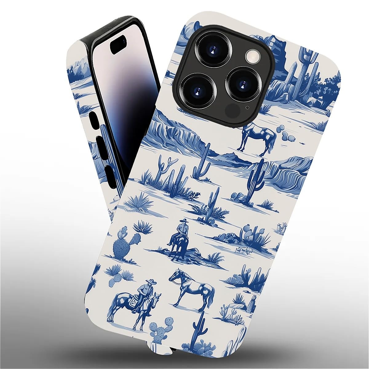 Fkbrcl4U For Iphone 14 Pro Case, Hybrid 2-Layer Silicone Protective Matte Case For Girl Women Western Cowboy Horse Cow Desert Ca