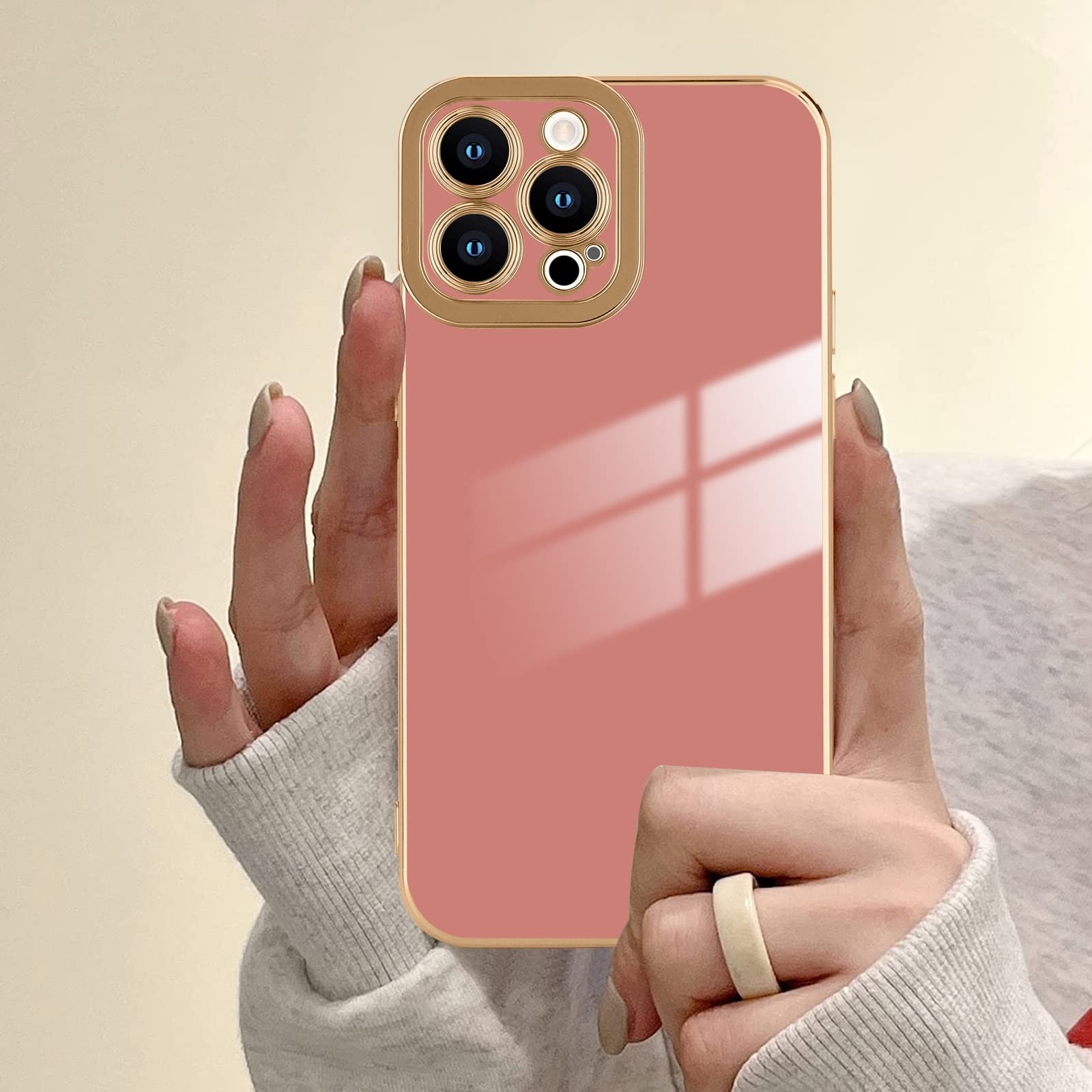 Lafunda Designed For Iphone 12 Pro Max Case,Plating Cases For Women Girls Luxury Cute Electroplated Golden Edge Shockproof Tpu B