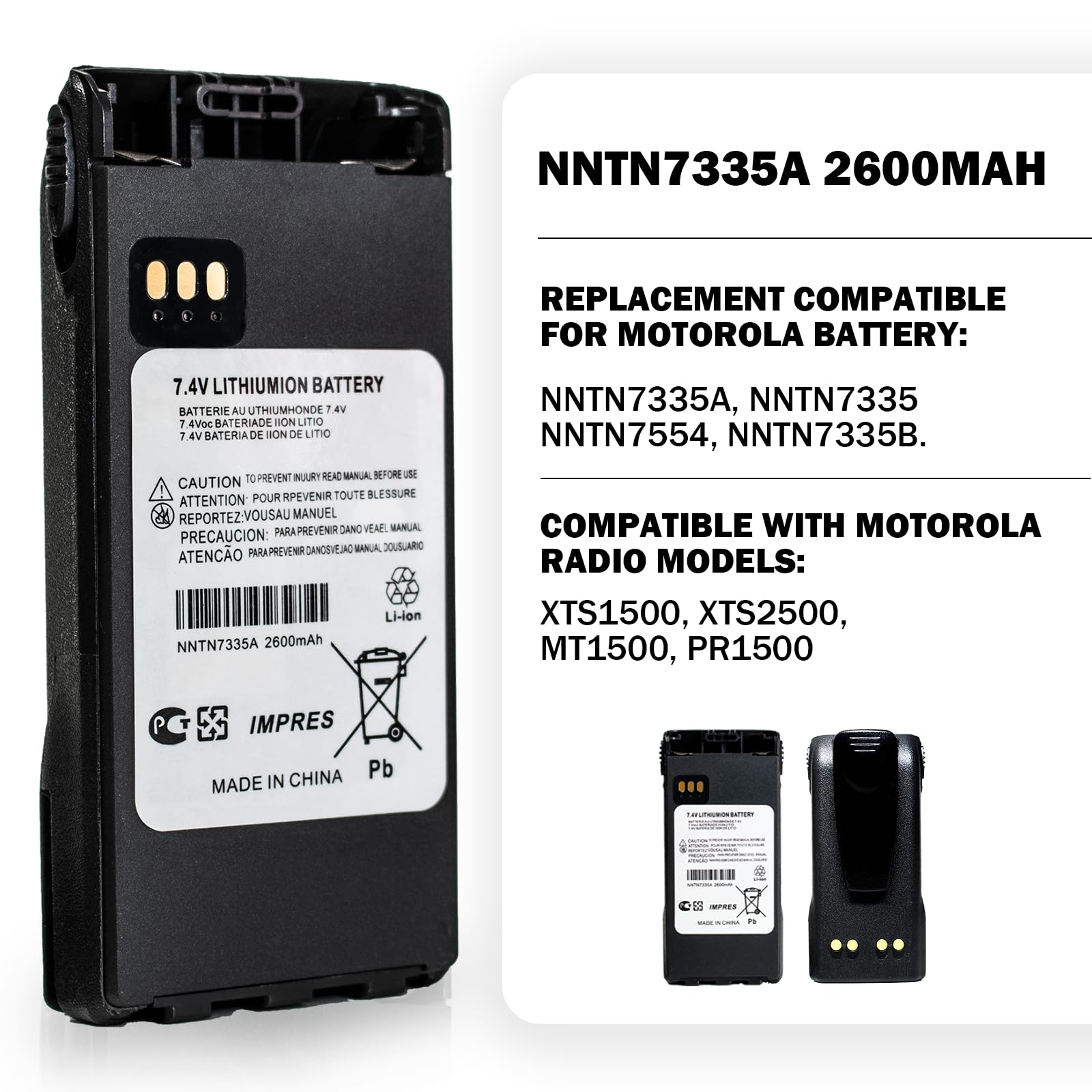 Teseko 5 Pack Nntn7335A 2600Mah 7.4V Li Ion Replacement Two Way Radio Battery For Motorola Nntn7554 Nntn7335B Xts1500 Xts2500 Ta