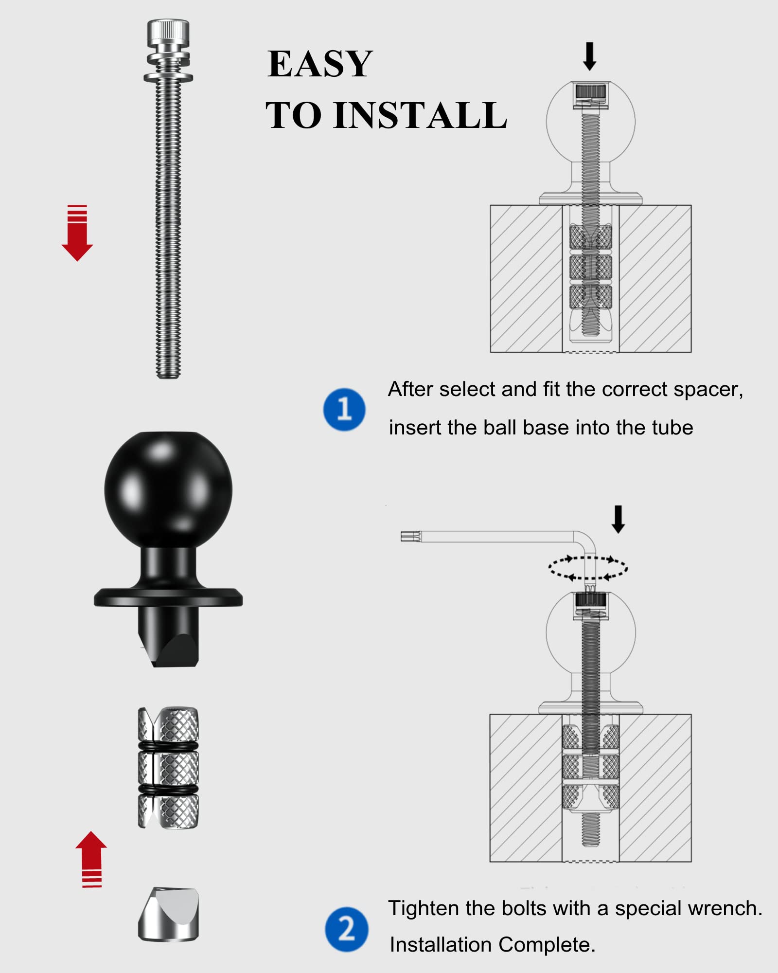 Brcovan Metal Motorcycle Fork Stem Mount Base With 1'' Tpu Ball For Stem Holes 12Mm To 25.4Mm In Diameter, Compatible With Ram M