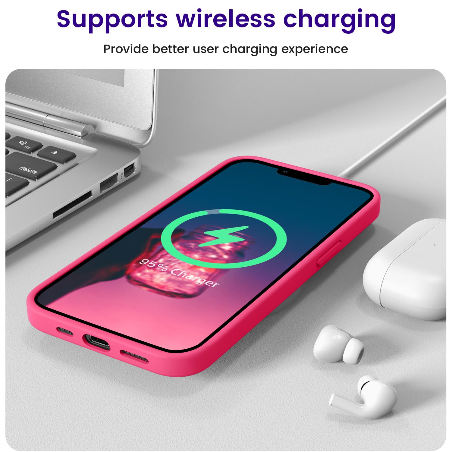 Otofly Designed For Iphone 13 Case, Silicone Shockproof Slim Thin Phone Case For Iphone 13 6.1 Inch (Hot Pink)