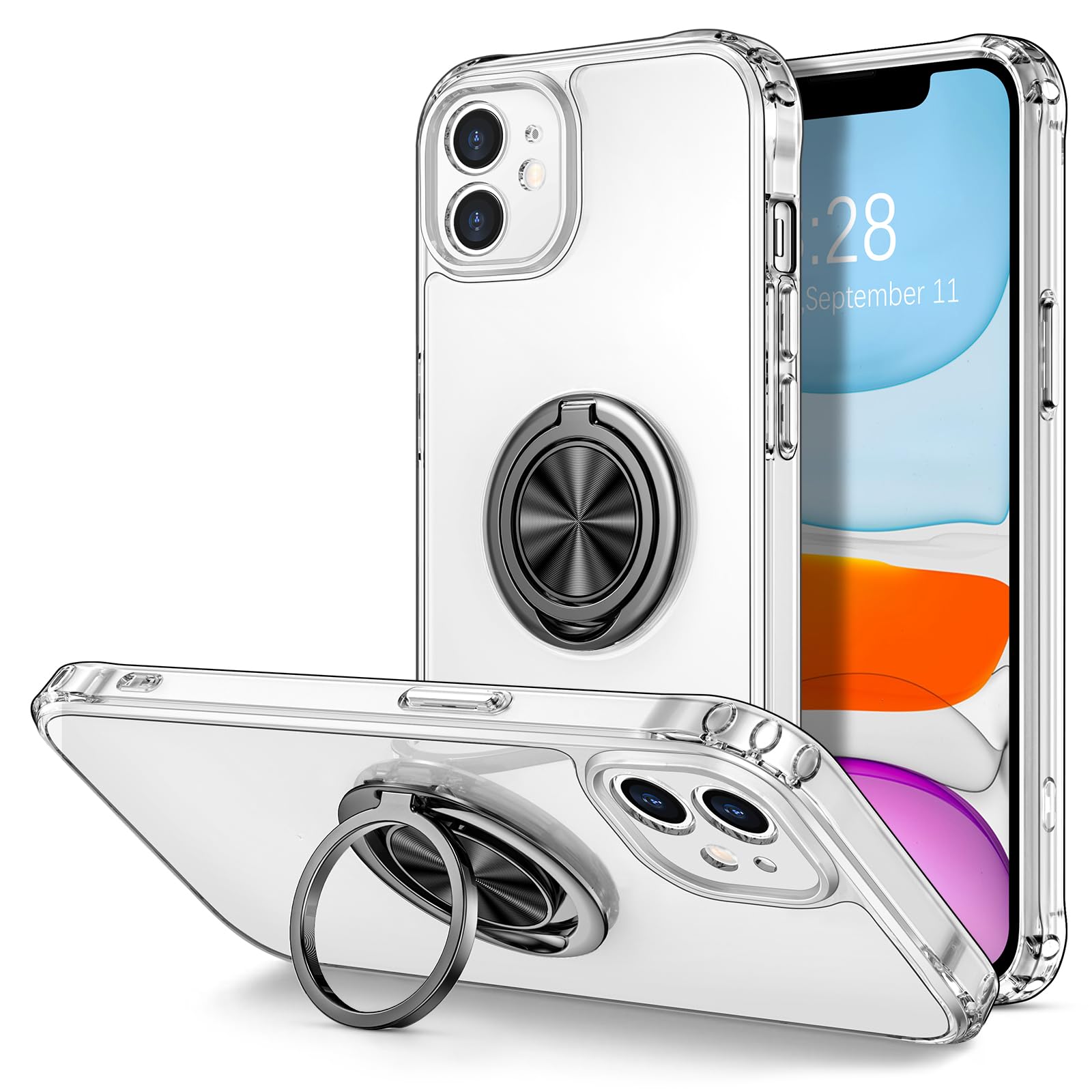 Hython Clear For Iphone 11 Case With Ring Stand [360Rotatable Ring Holder Magnetic Kickstand] [Support Car Mount] Transparent Ha