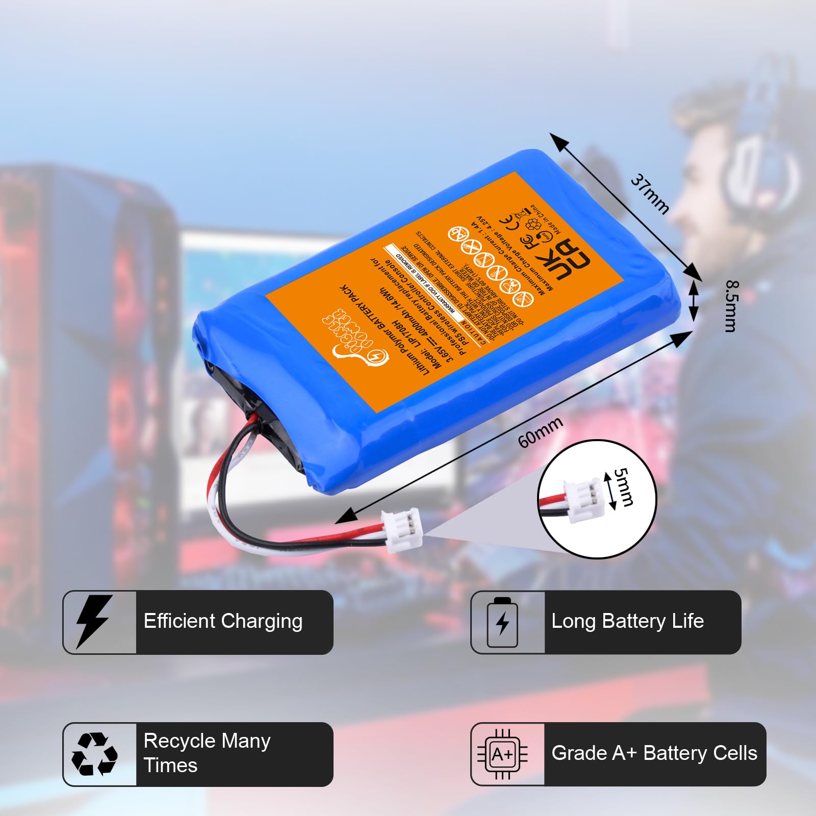 Pickle Power 4000Mah Ps5 Controller Battery Replacement, 2 Pack Lip1708 Battery For Sony Ps5 Playstation 5 Dualsense Cfi Zct1W W
