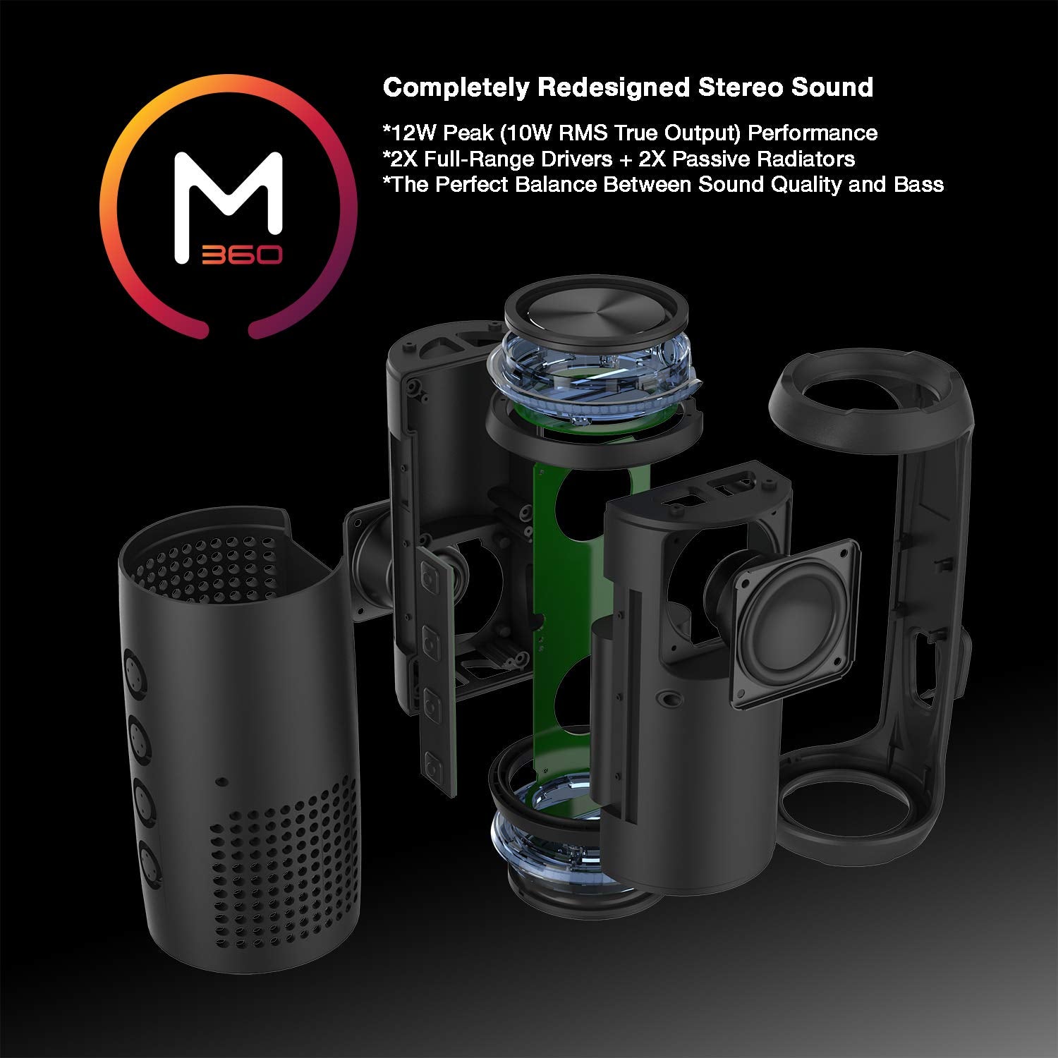 Morpheus 360 Sound Ring Wireless Portable Speakers   Waterproof Bluetooth Speaker   12W Loud (Black)