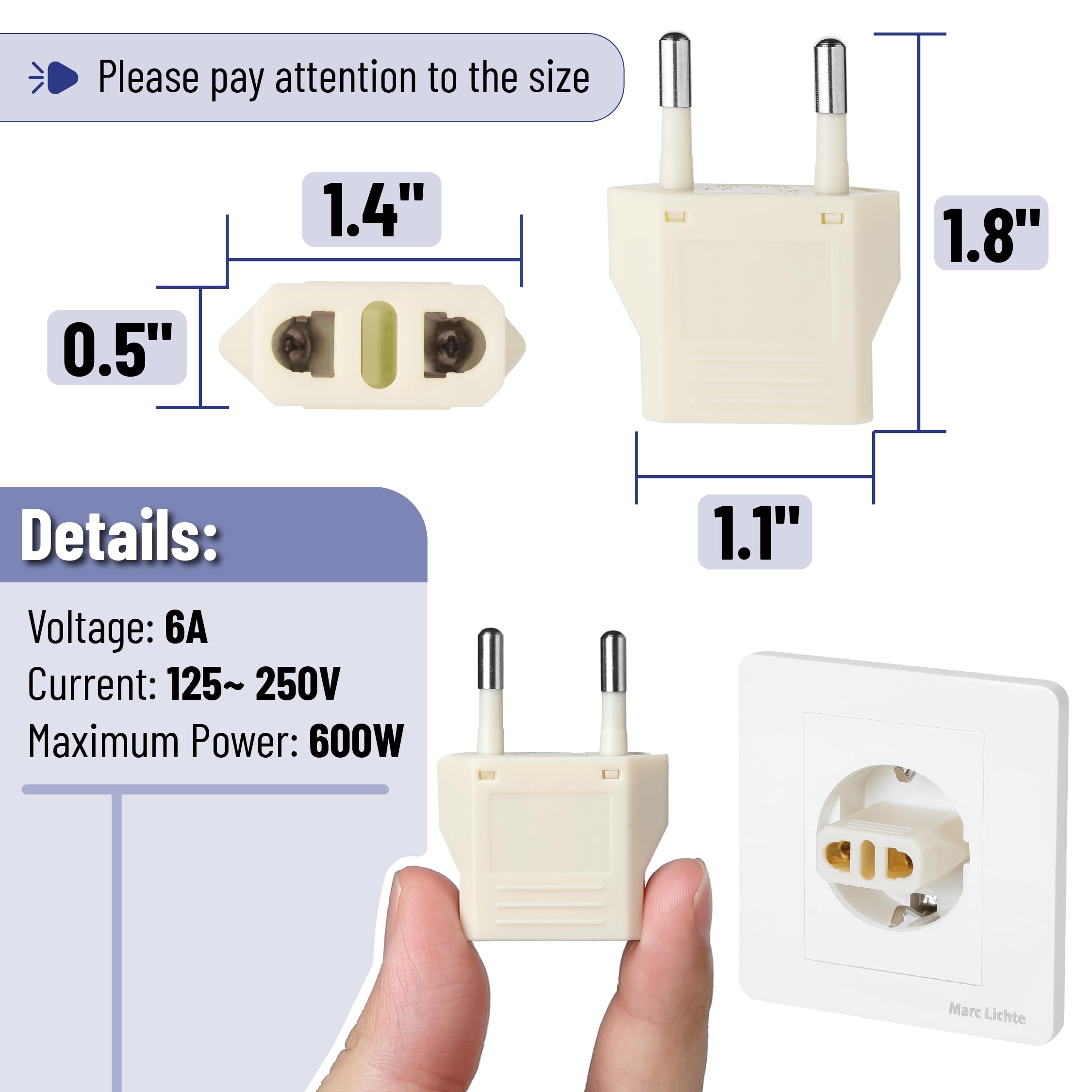 Bates  European Travel Plug Adapter, 3 Pack, Light Beige, European Plug Adapter, Us To Europe Plug Adapter, Adapter For Europe P