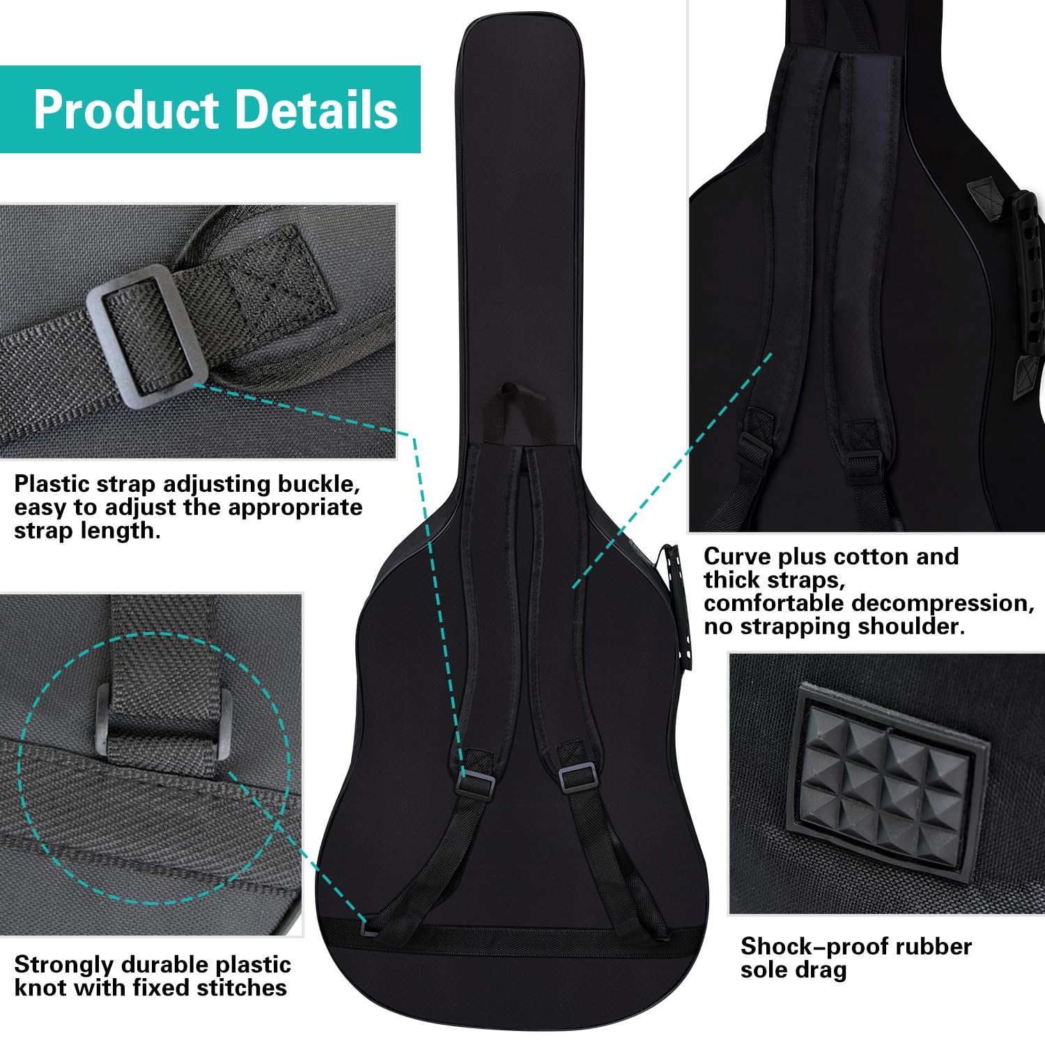 Diboer Acoustic Guitar Bag Thick Padding Waterproof Dual Adjustable Shoulder Strap Guitar Case Gig Bag Thickening Sponge Padding