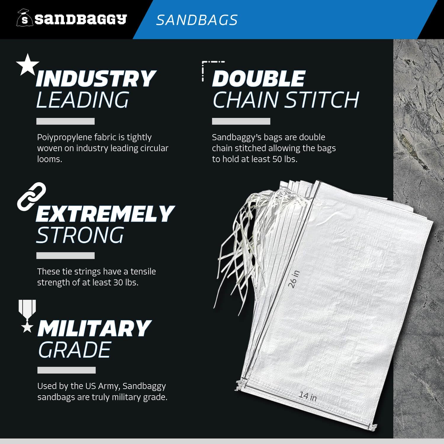 Sandbaggy Sandbags (14' X 26') | Military Grade | Protects Homes & Businesses From Flooding | Sand Bags Trusted By Us Military & Forest Service (100, White)