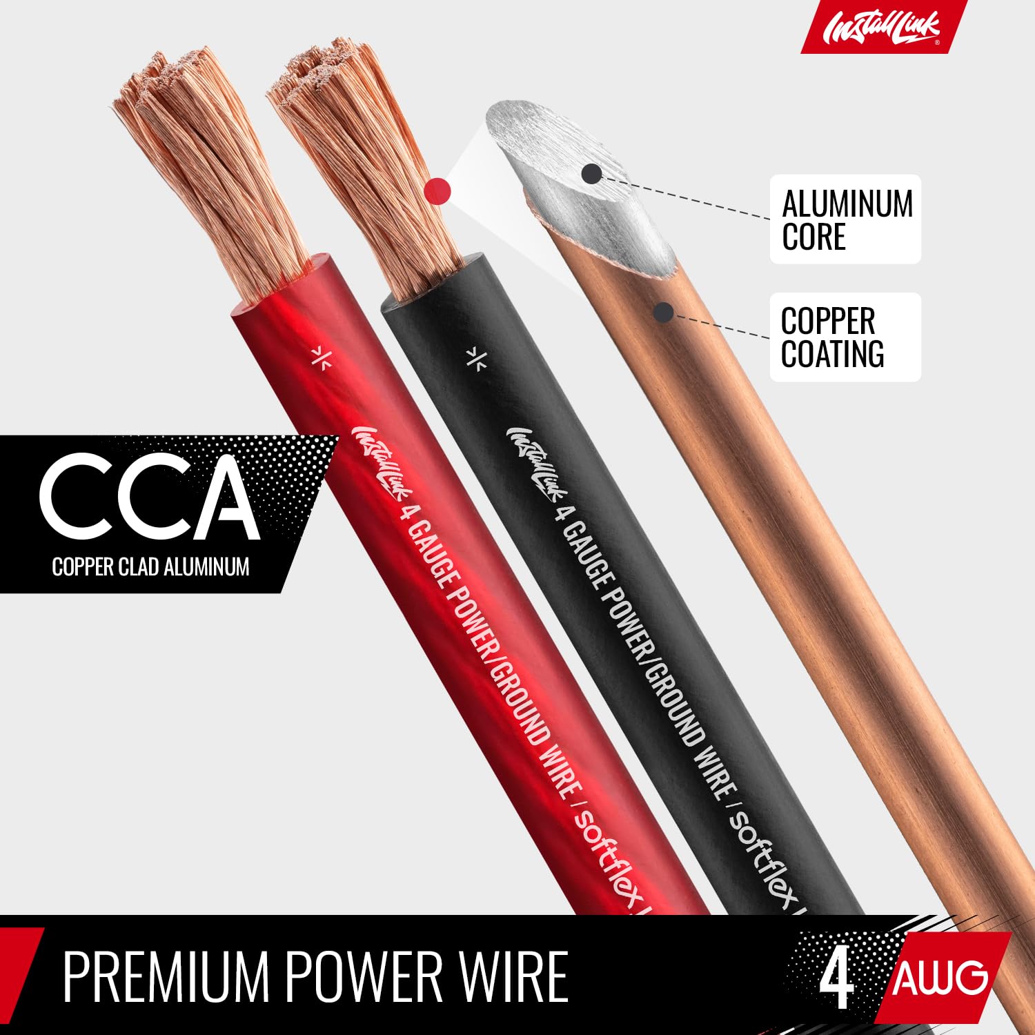 Install Link 4 Awg Gauge Power Or Ground Wire Cable 25Ft Red, 25Ft Black (50 Feet Total), Cca