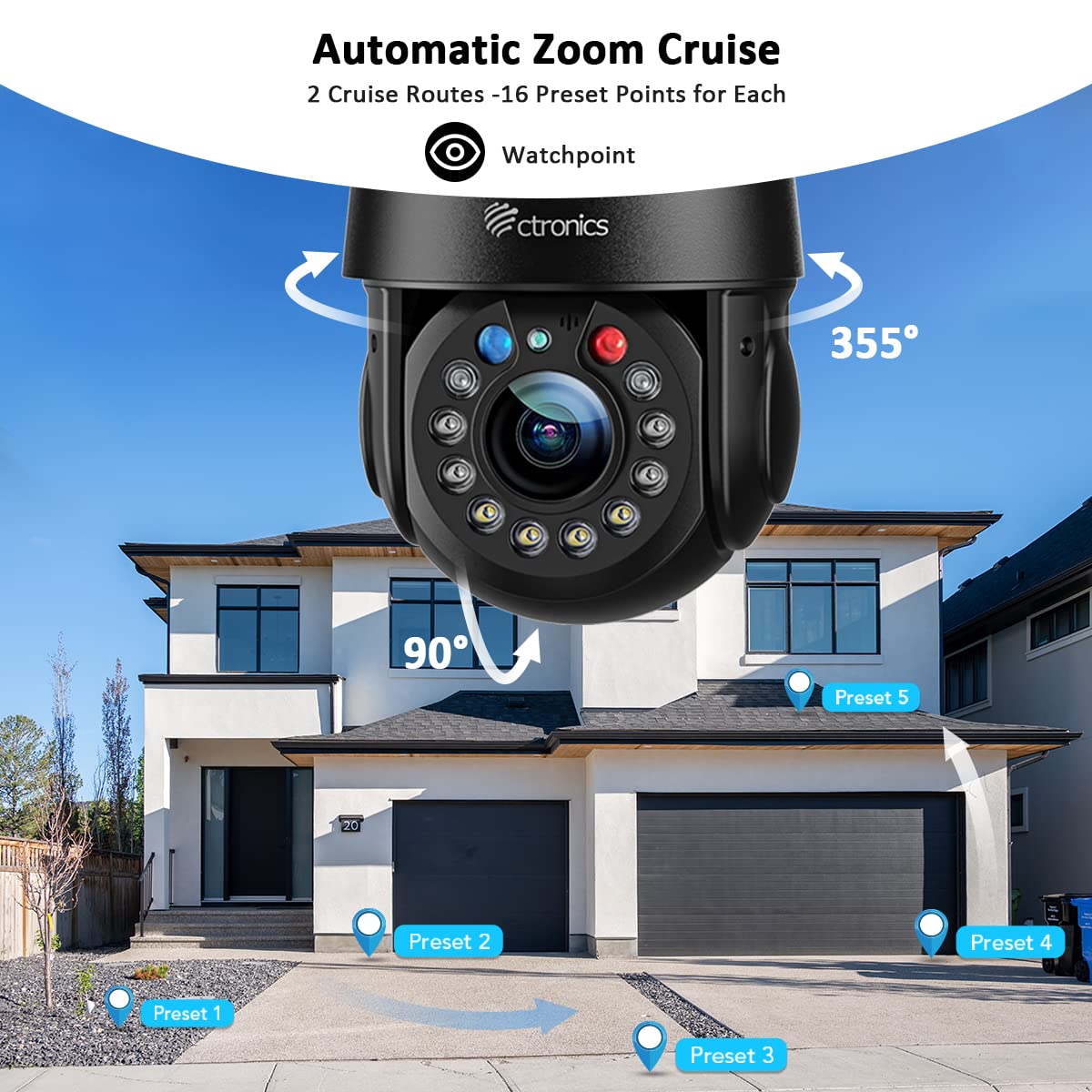 Ctronics 5Mp 30X Optical Zoom Metal Security Camera Wifi Outdoor With Auto Cruise & Zoom, Surveillance Cameras 492Ft Night Visio