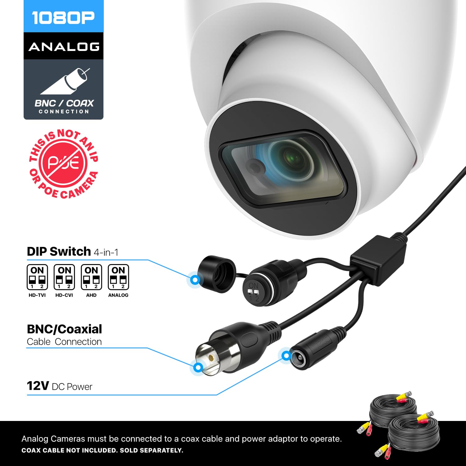 Amcrest Analog Outdoor Security Camera Dome 2Mp 1080P @ 30Fps, Quadbrid, 129 Fov, White (Not An Ip Camera) (Dvr Required, Not In