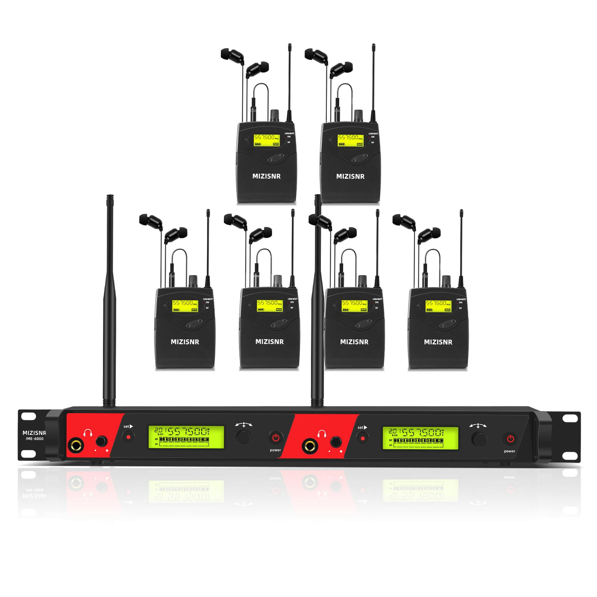 Mizisnr Wireless In Ear Monitor System, 2 Channel 6 Bodypacks Pro Mono Iem System For Musicians, Metal Rack Mount Monitor W/ 2X4