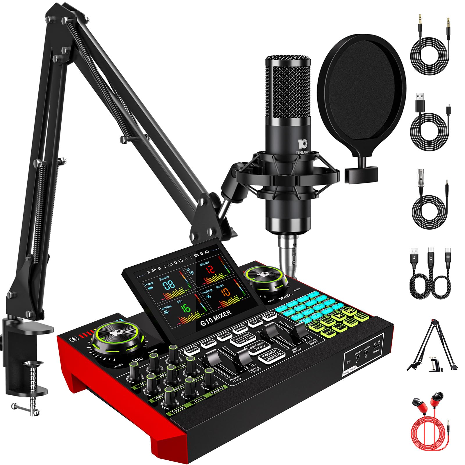 Podcast Equipment Bundle with 3.5mm Condenser Microphone for Pc/Phone Live Streaming Singing Gaming, Podcast Microphone Bundle w