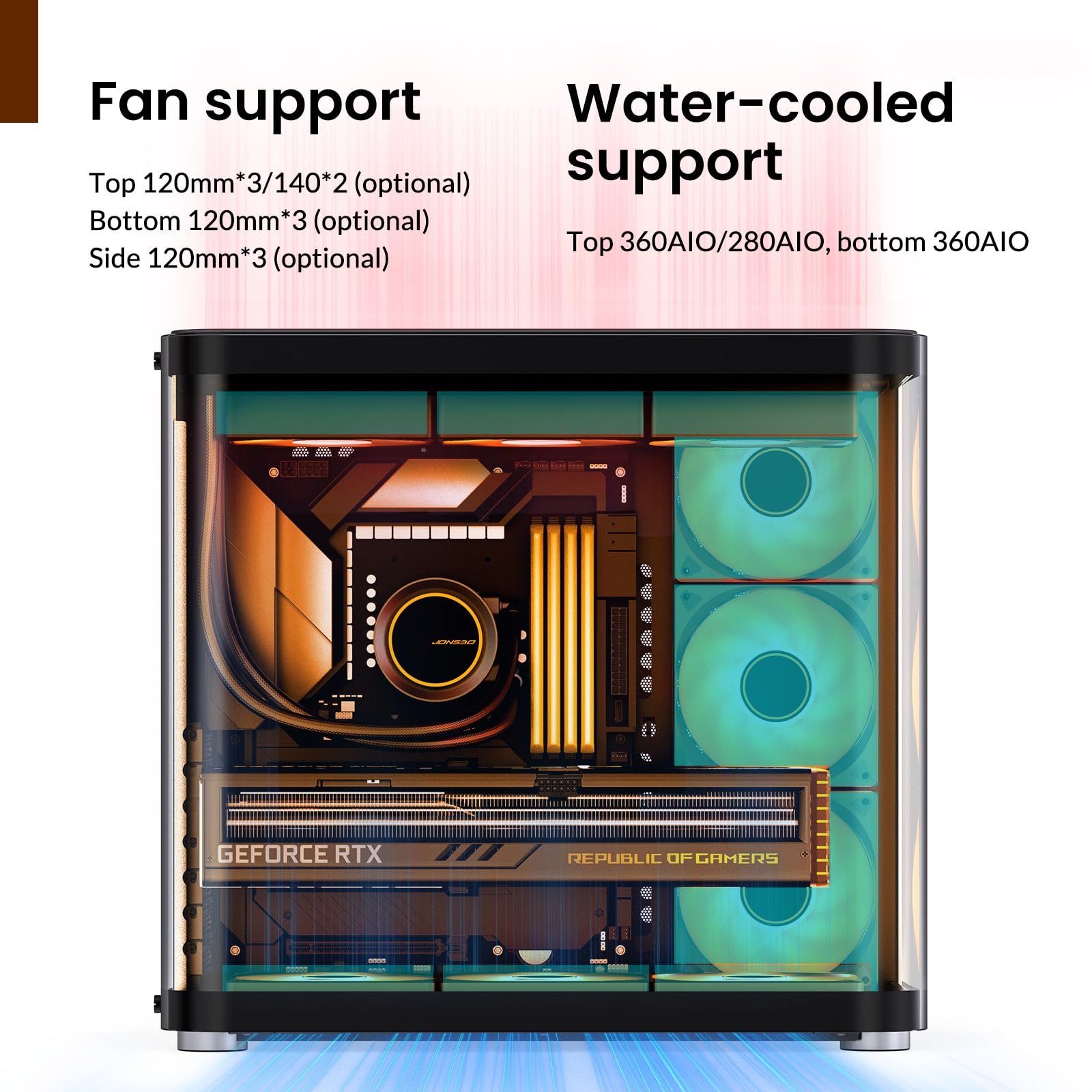 Jonsbo Tk 2 Black Atx Mid Tower Pc Case,Hyperboloid Glass Design, Separated Cabinet Structure, Al Alloy Shell Desktop Computer C