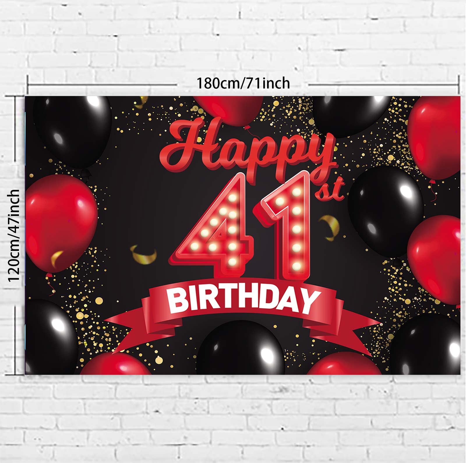 Happy 41St Birthday Red And Black Banner Backdrop Decorations Balloons Theme Decor For Girls Women Princess 41 Years Old Birthda