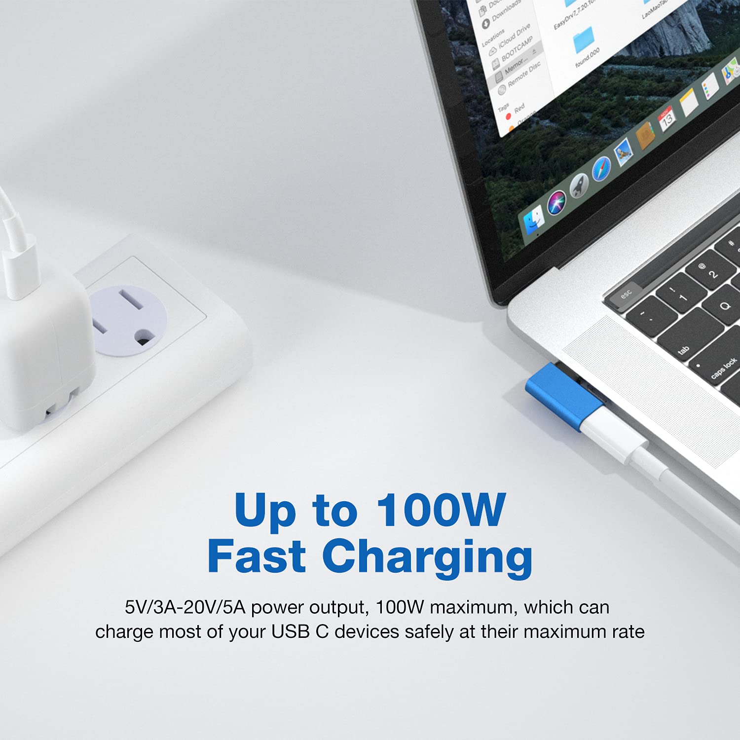 UseBean USB-C 90 Degree Adapter 4-Pack 100W 20Gbps 4K Video L Shape Blue