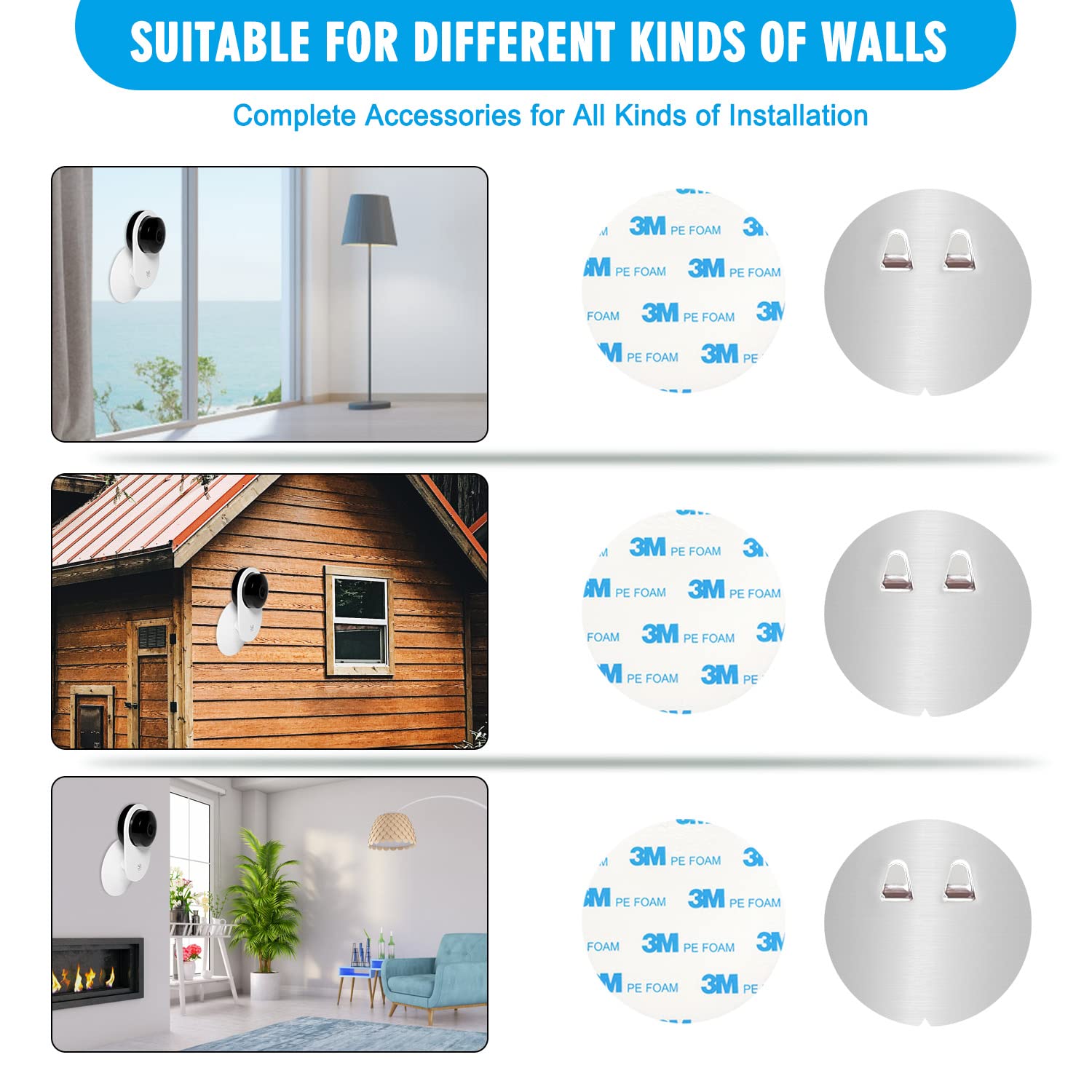 4 Pack Indoor Wall Mount For Yi Home Security Camera, No Punching, Extremely Simple Installation (Camera Is Not Included)