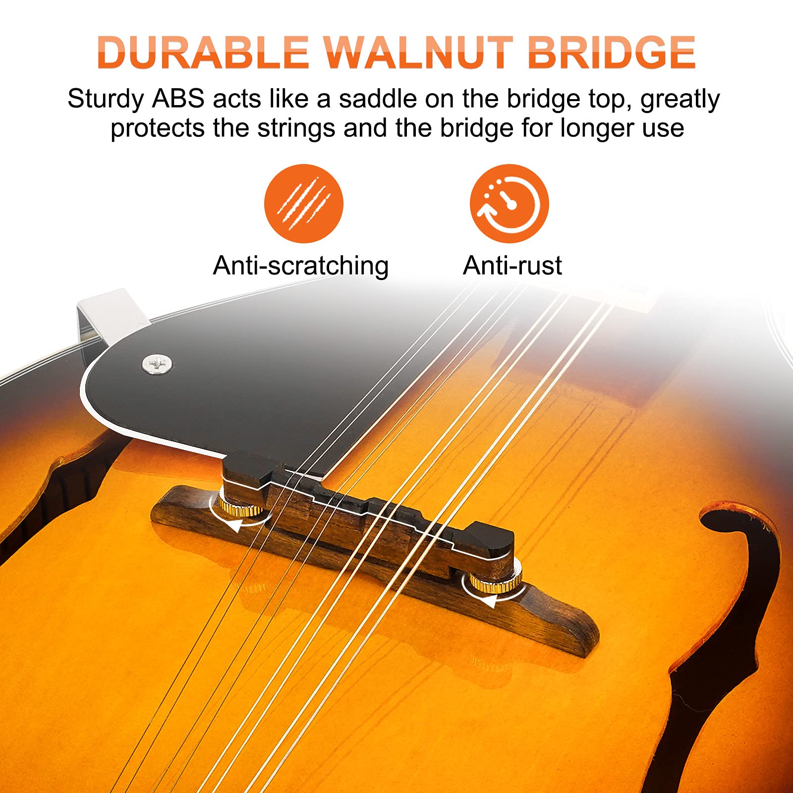 Vangoa Left Handed Mandolin Musical Instrument, Acoustic 8 String Mandolin A Style For Left Hand Beginners, Sunburst