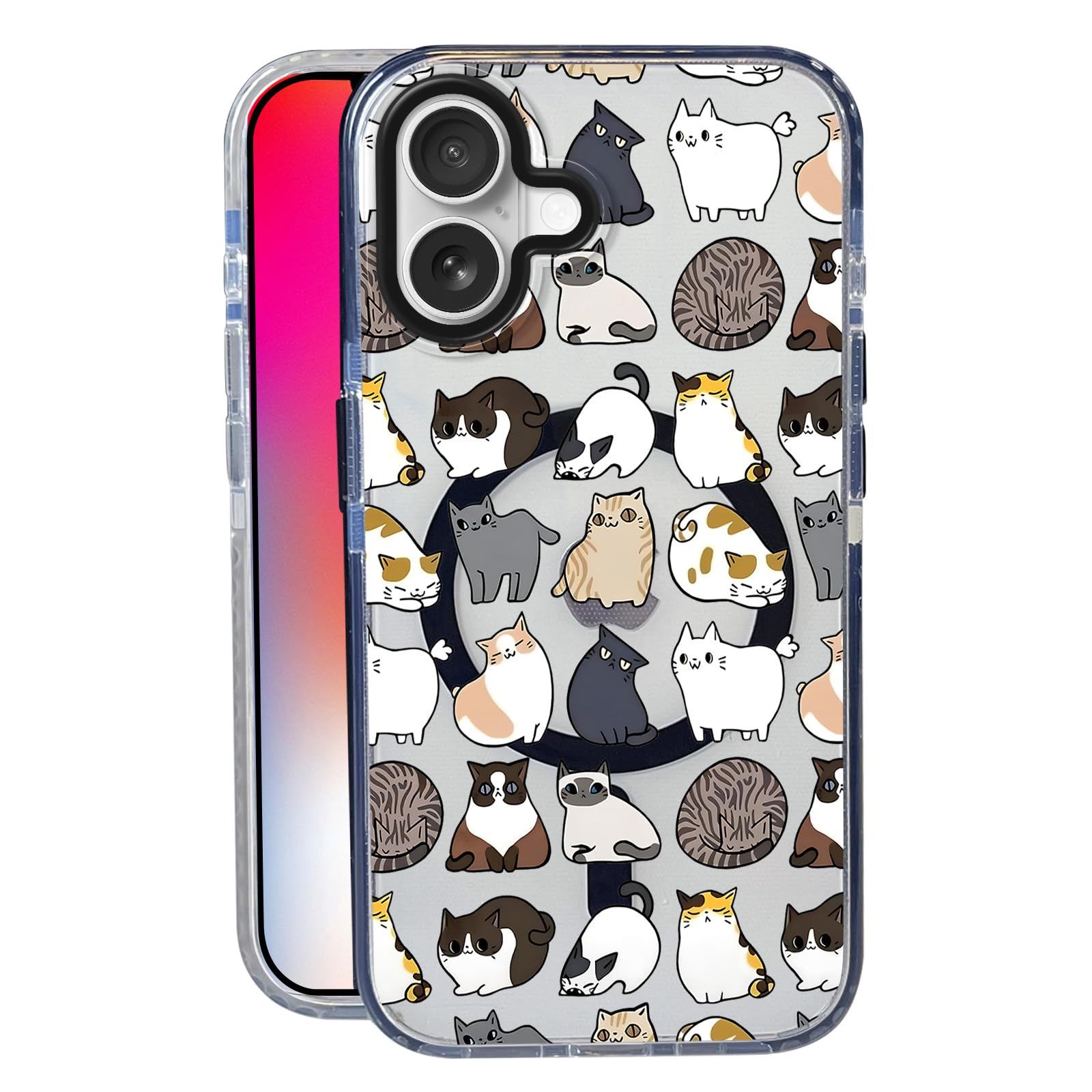 Nimeey Cat for iPhone 16 Case,MagSafe Compatible,Matte Soft Slim Shockproof Cover,Anti-Fingerprint,Anti-Yellowing,Anti-Scratch B