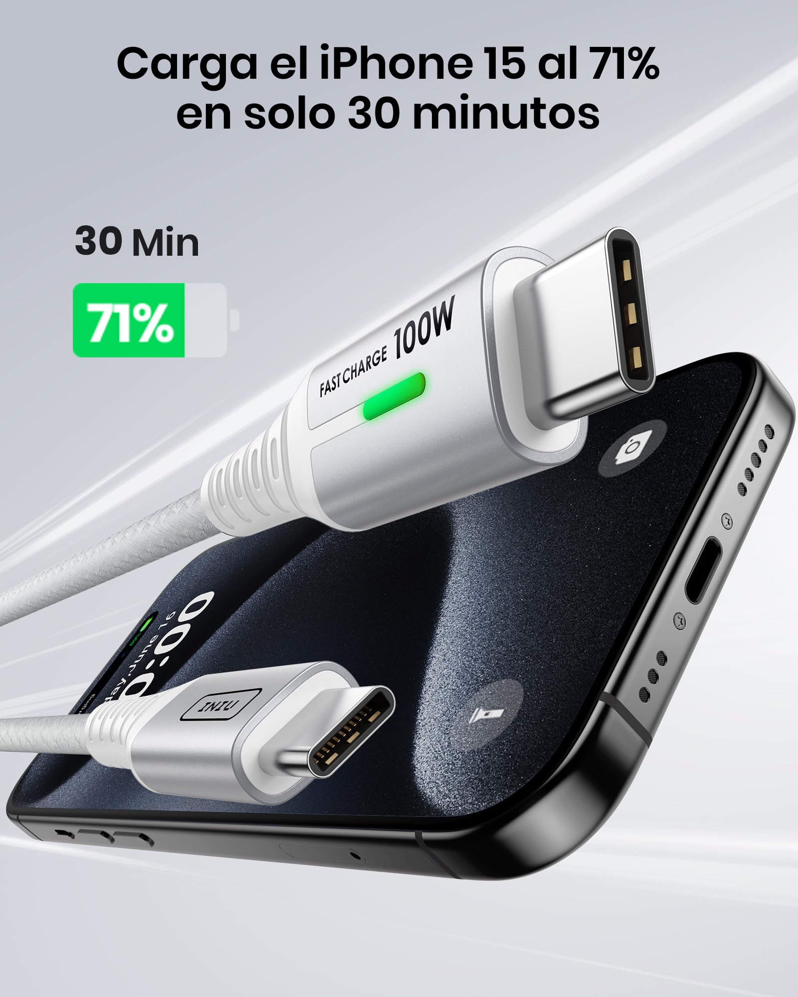 INIU 6.6ft USB C to USB C Cable 2-Pack, Fast Charging for iPhone 16, Galaxy S23, MacBook, White