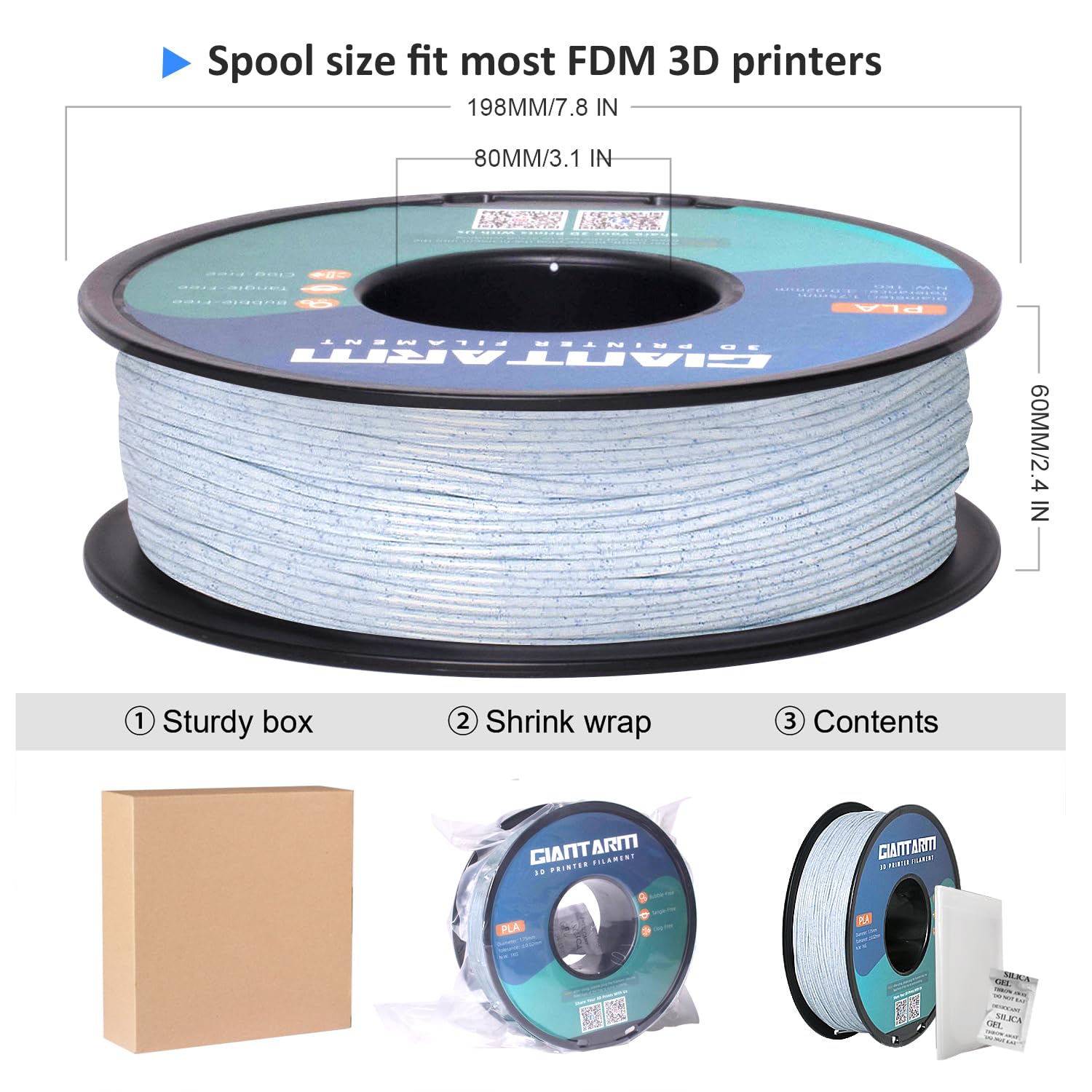Giantarm Marble Pla, Pla Filament 1.75Mm 1Kg Spool(2.2Lbs),Vacuum Packaging, Marble Filament For Most Fdm 3D Printer (Blue)