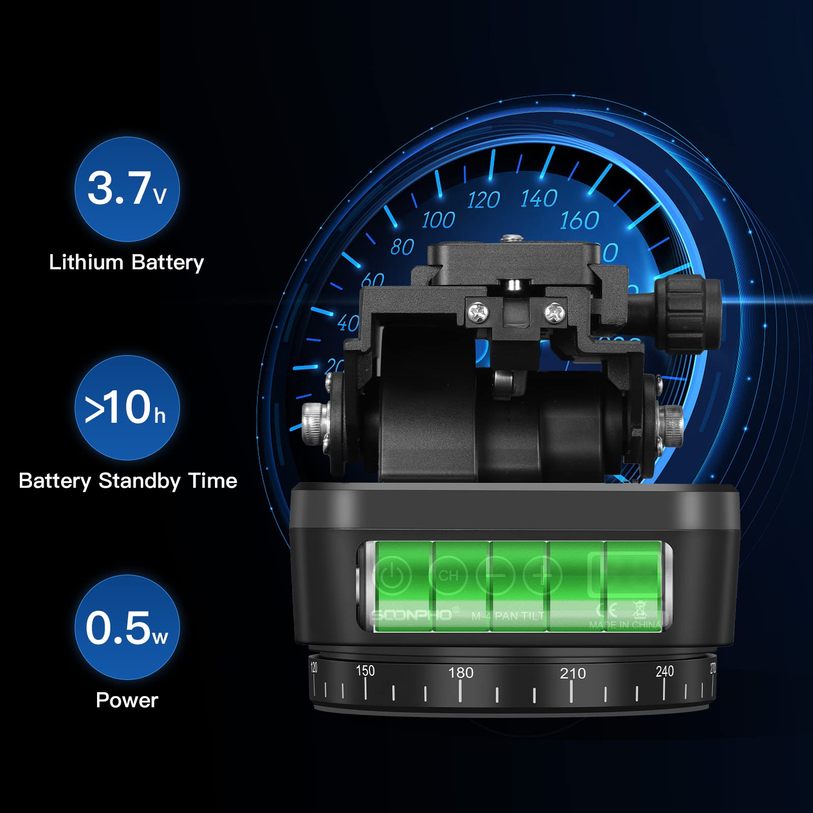 Soonpho M4 Motorized Rotating Panoramic Tripod Head, Remote Control Pan Tilt Head With Remote Control And Mobile Phone Clip For Dslr Cameras, Camcorders, Smartphones, Tripod