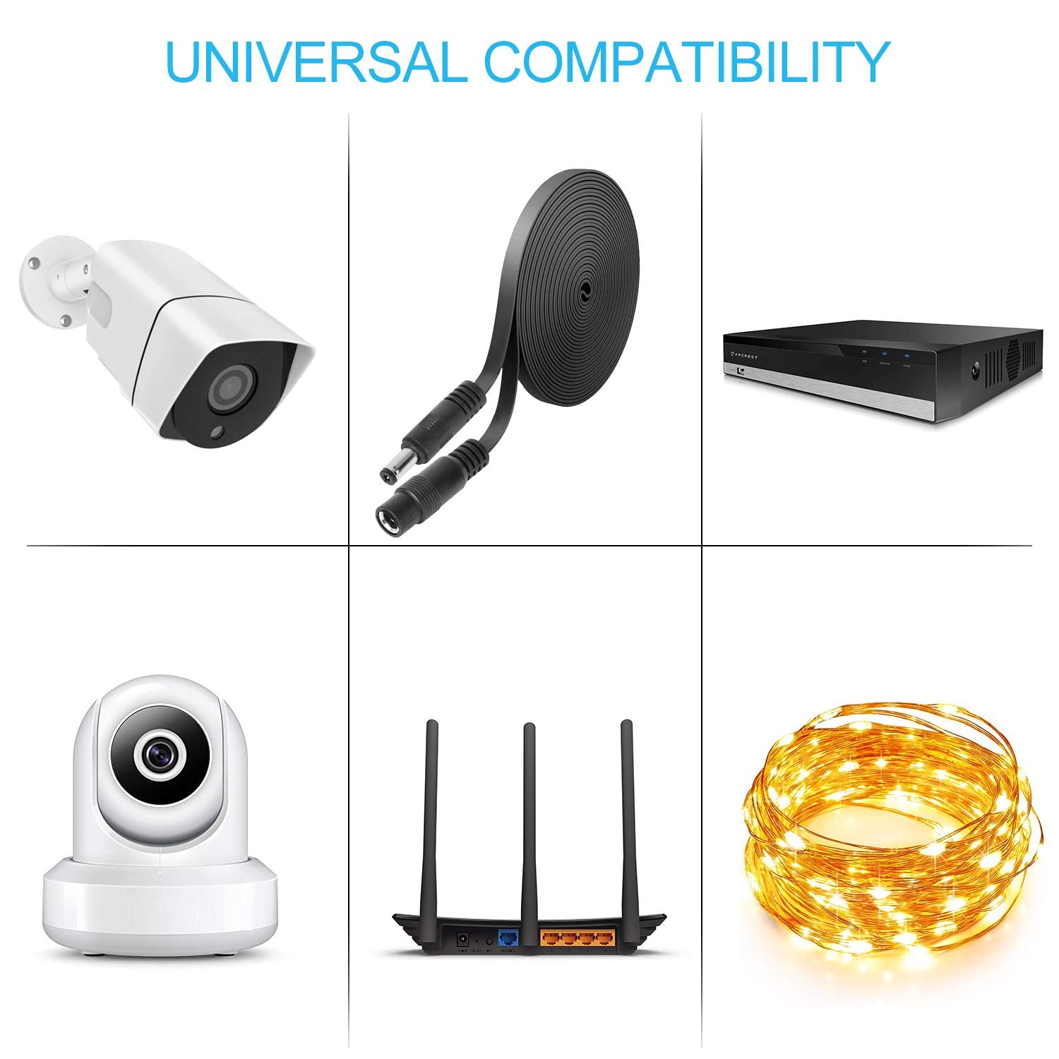 Uogw 2 Pack Dc Power Extension Cable, 20Ft 2.1Mm X 5.5Mm Extension Cord Compatible With 12V Dc Adapter Cord For Security Camera