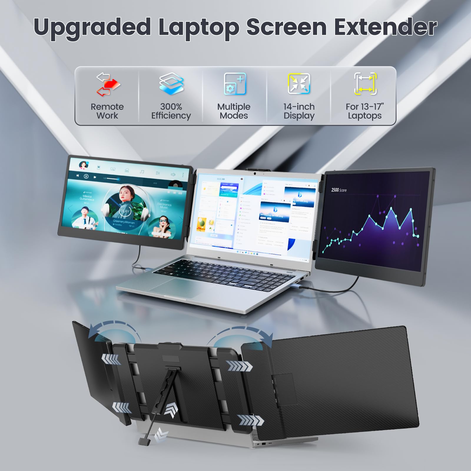 Teamgee Laptop Screen Extender, 14    Full Hd Portable Monitor For Laptop With Dual Speakers & Flexible Kickstand, Plug Play Lap