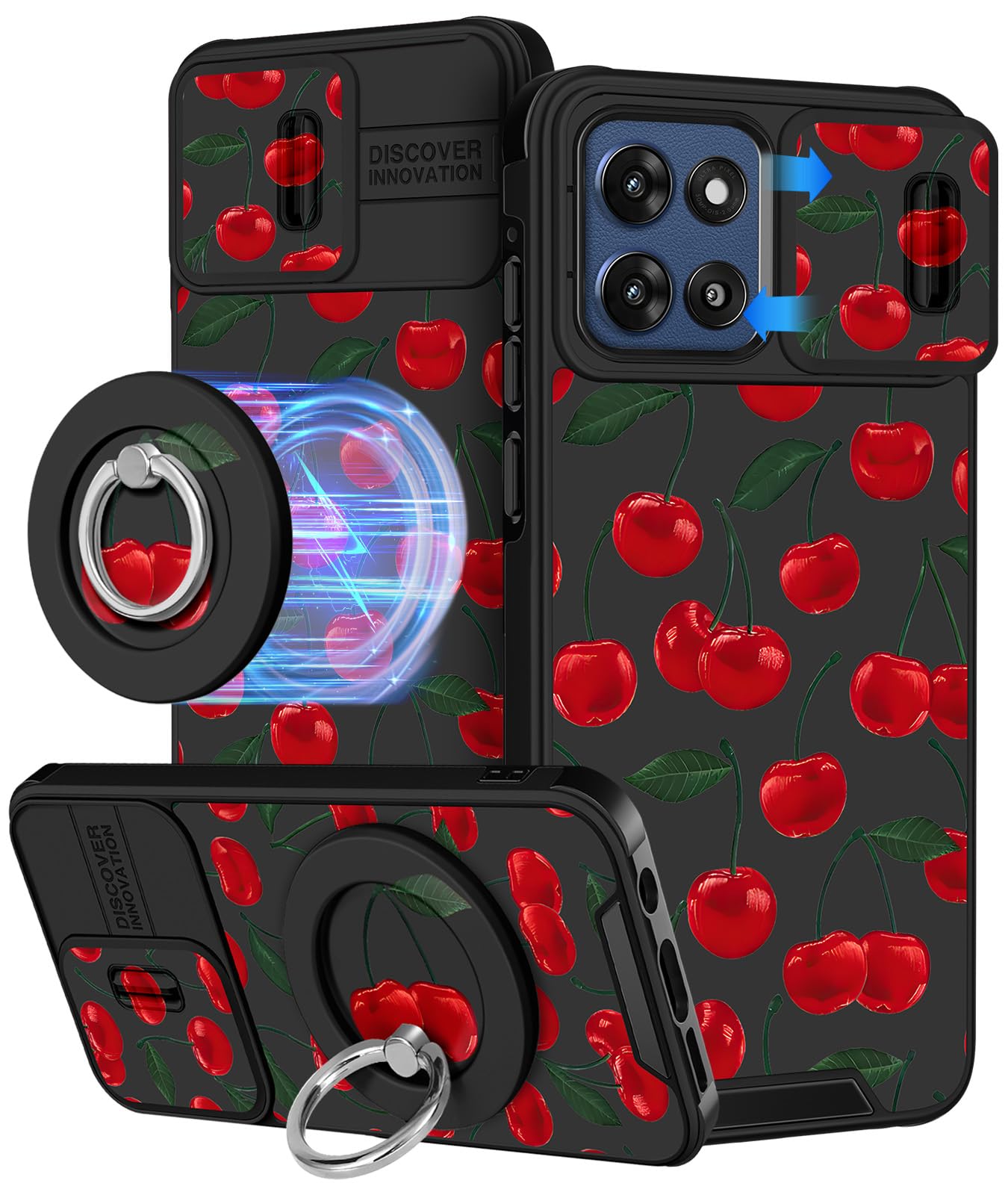 Buleens for Moto G Stylus 2026/2025 Case - Cute Design with Ring Stand & Camera Cover Women Girls Aesthetic Girly Pretty Cherry 