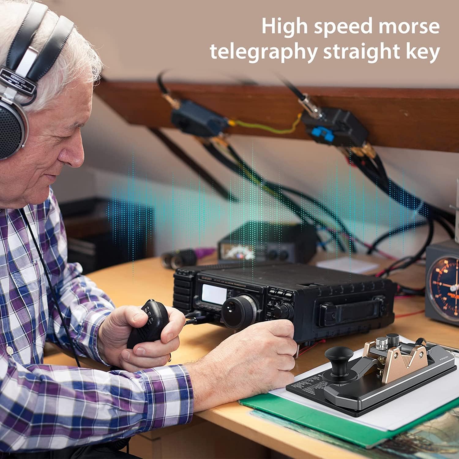 Mini Cw Key Morse Radio Ham Big Double Paddle Morse Code Key Aluminum Alloy Body With Speaker Base Grey