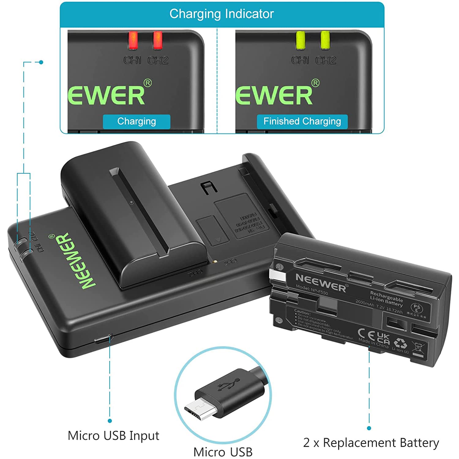 Neewer Np F550 Battery Charger Set Compatible With Sony Np F970 F750 F770 F960 F550 F530 F330 F570 Ccd Sc55 Tr516 Tr716 Tr818 Tr