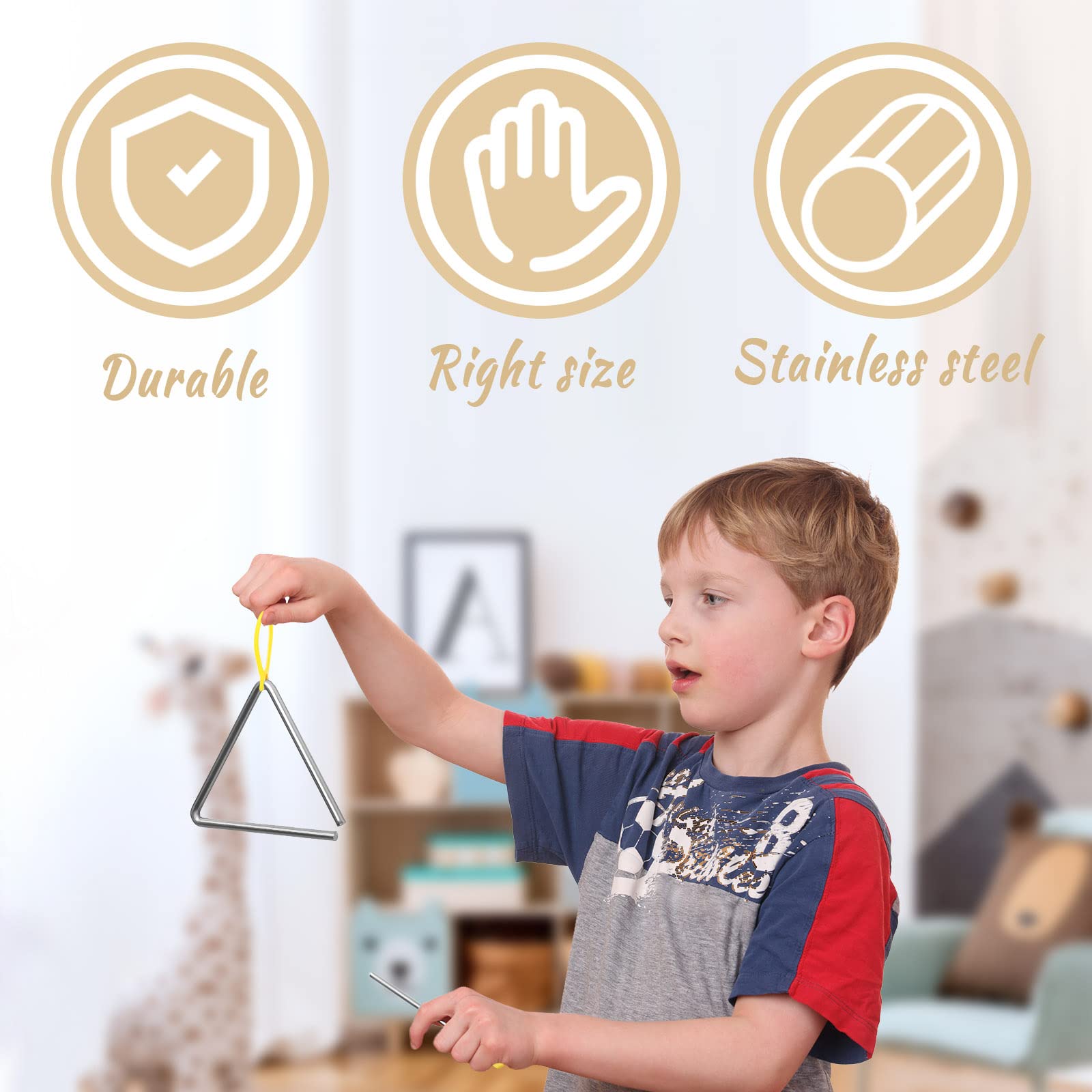 10 Pcs Musical Steel Triangle Percussion Instrument With Striker Rhythm Triangle Instrument Hand Percussion For Kids Adults(6 In