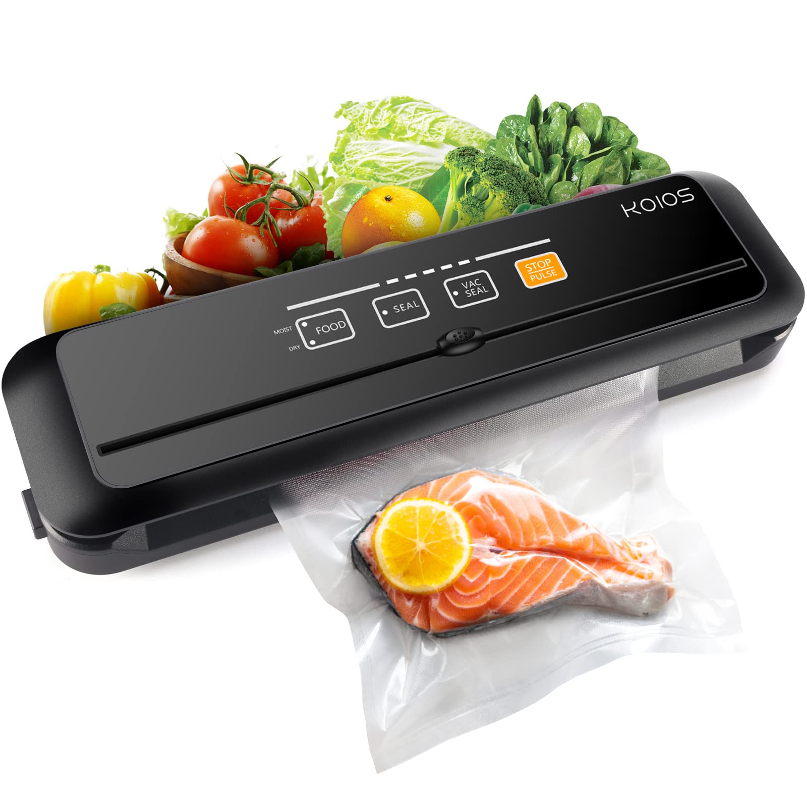 Koios Vacuum Sealer Machine, 86Kpa Automatic Vacuum Air Food Sealer/Built In Cutter Starter Kit, Dry & Moist Food Preservation M