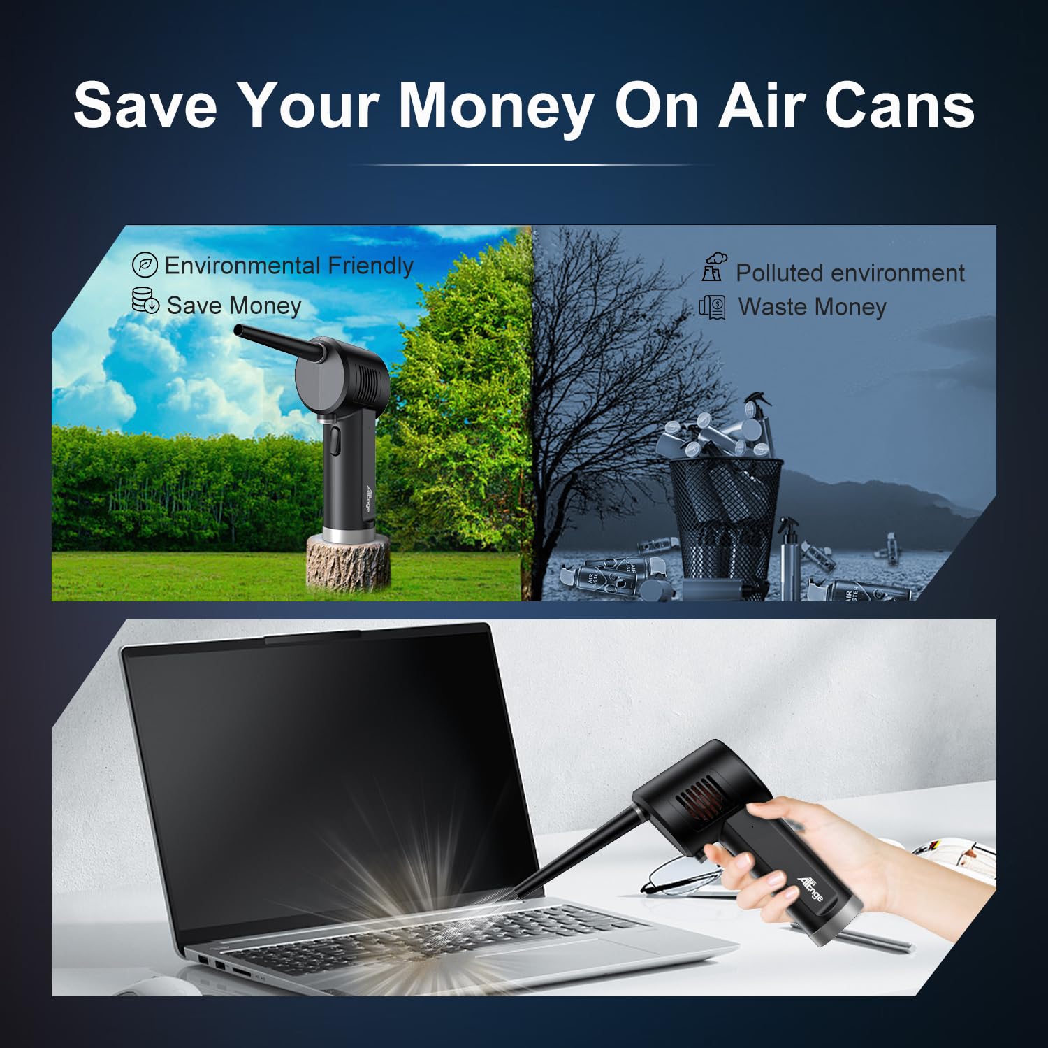 Electric Air Duster, Cordless Air Duster, Rechargeable Compressed Air Duster, 33000 Rpm Air Blower, Two Smart Start Modes, Good