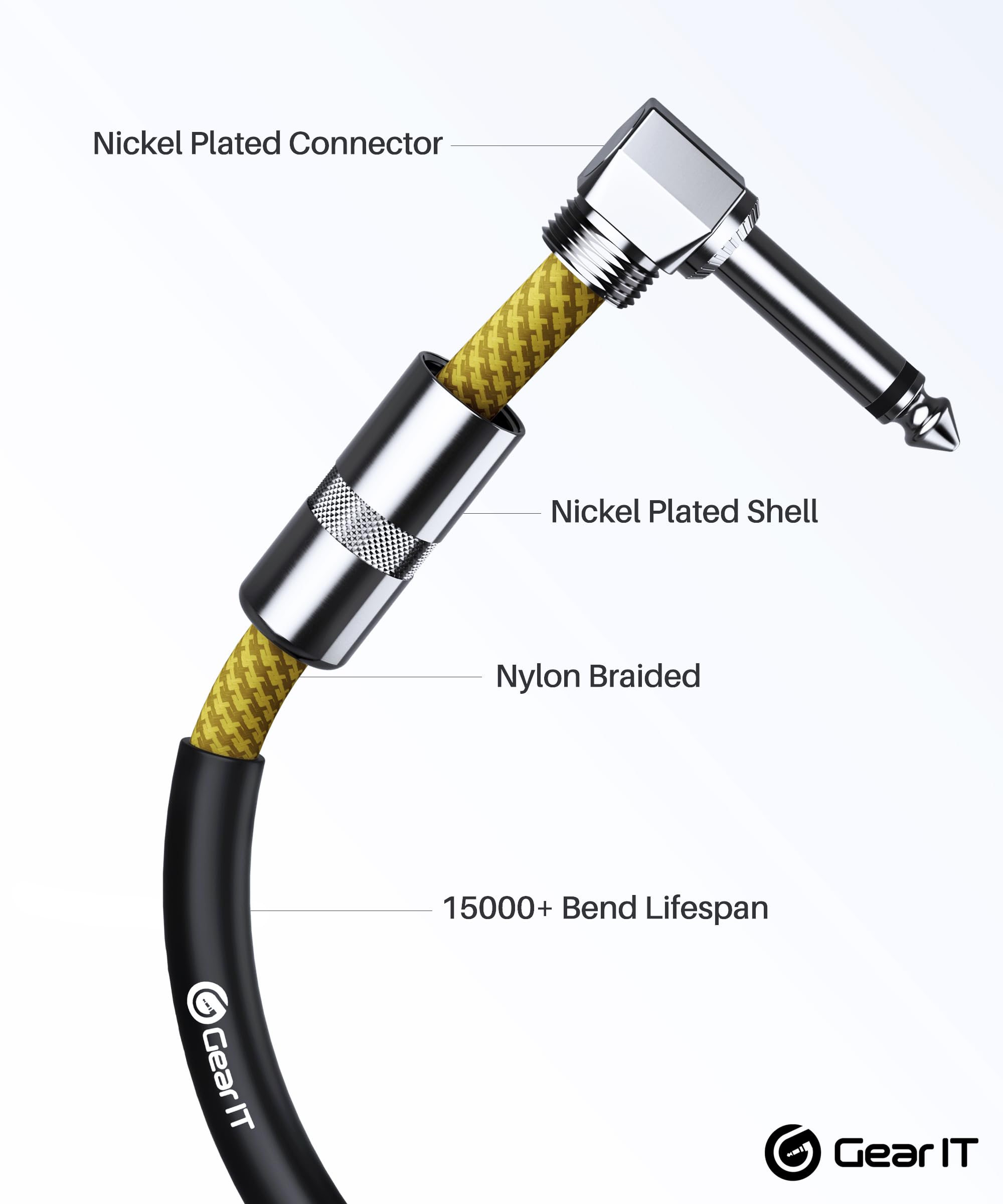 Gearit Audio Instrument Cable (10Ft) Right Angle To Straight 1/4 Inch Male To Male For Amp Cord, Base And Electric Guitar   Brow