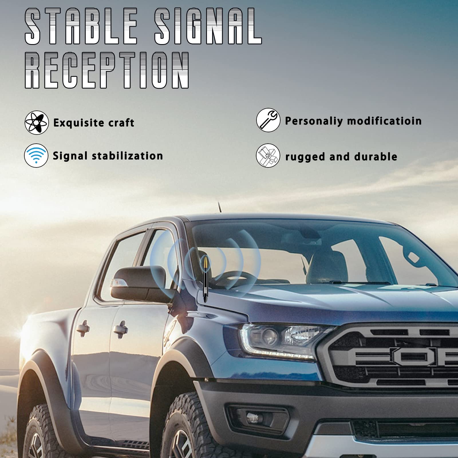 American Flag Car Truck Antenna With Valve Stem Caps, Universal Antenna Mast For Gm Chevy Silverado 1500 2500 3500 Hd Avalanche